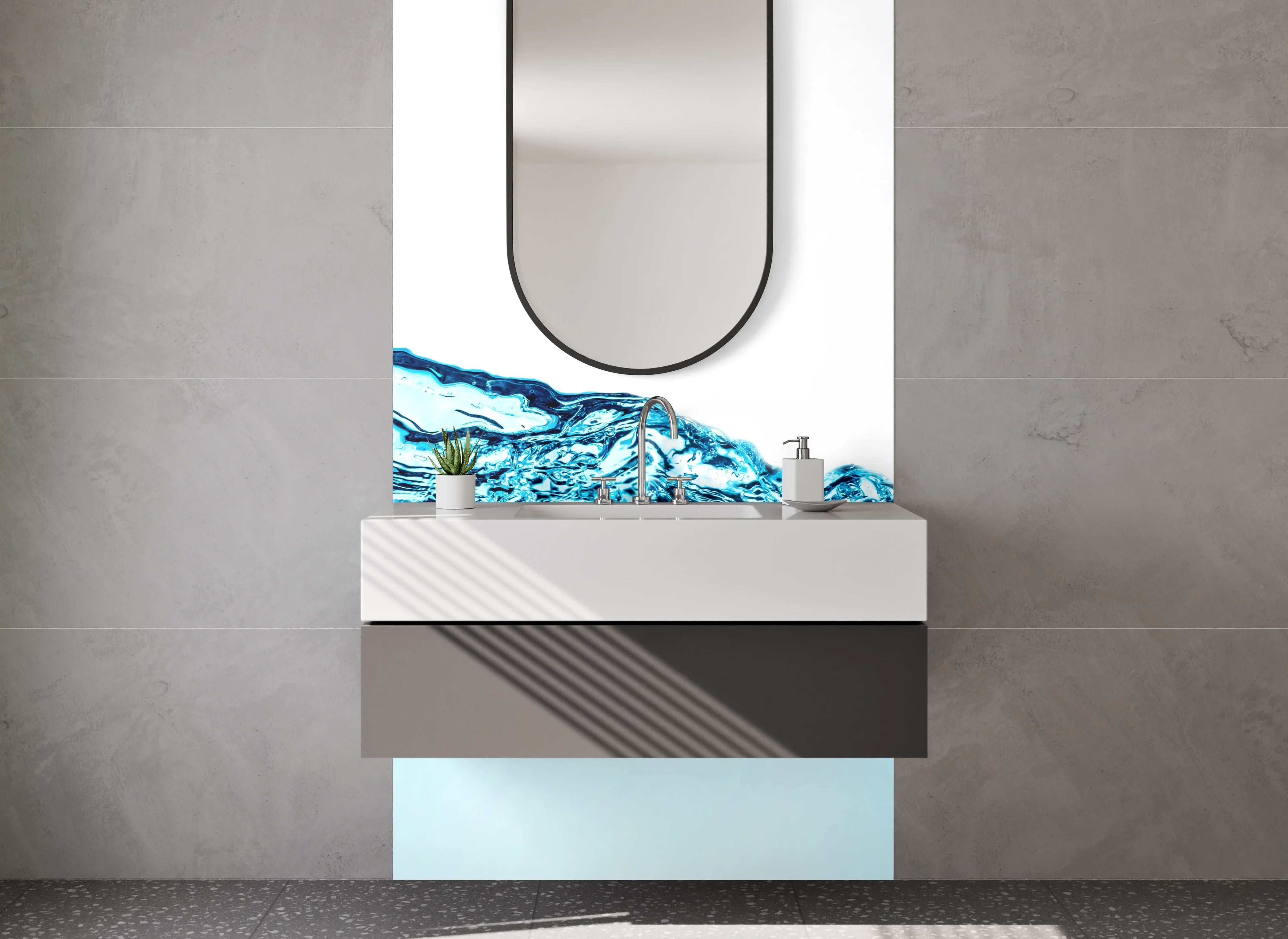 Waschbecken-Rückwand - Wellenförmiges Wasser – Frisches Design