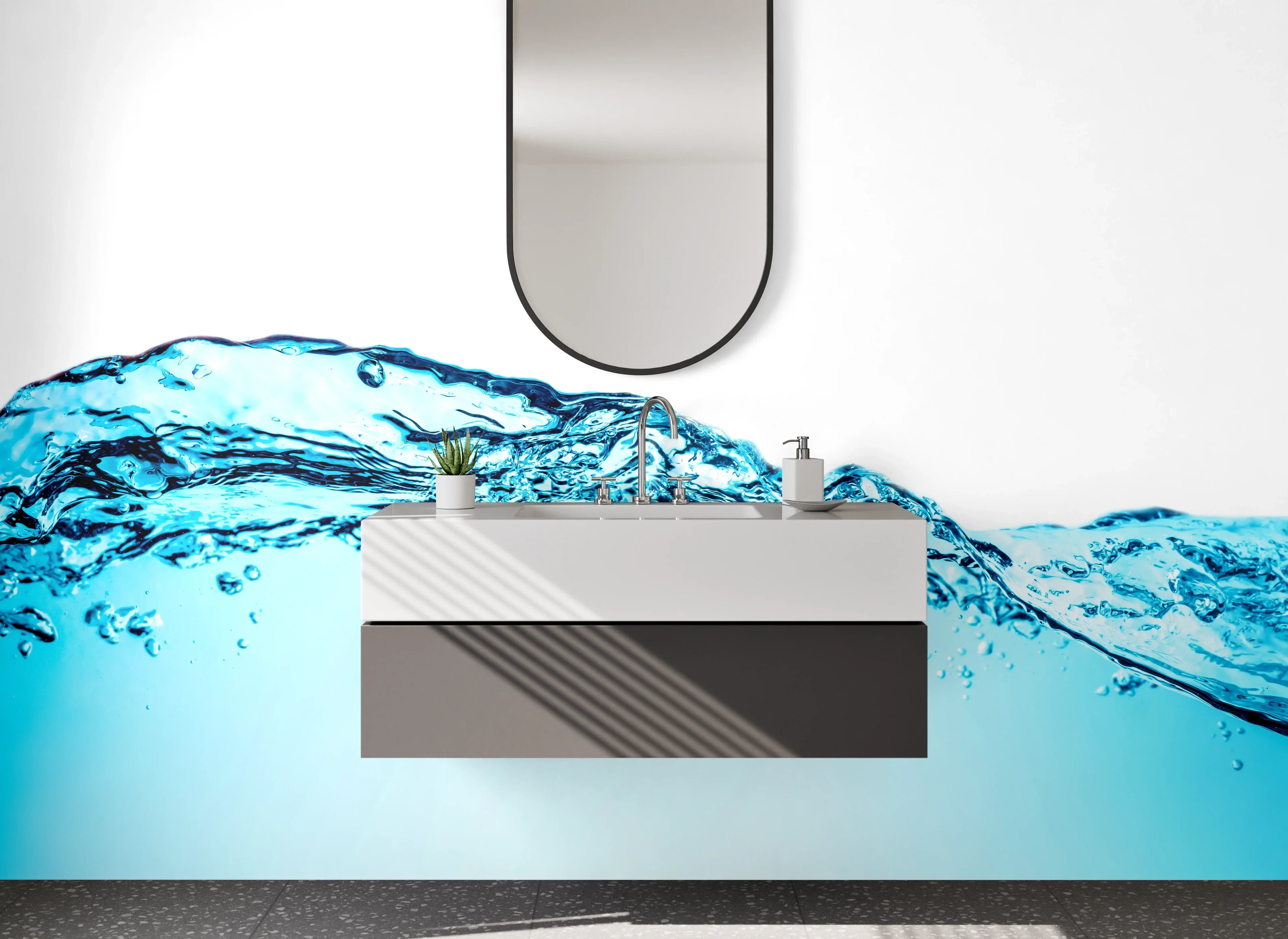 Waschbecken-Rückwand - Wellenförmiges Wasser – Frisches Design