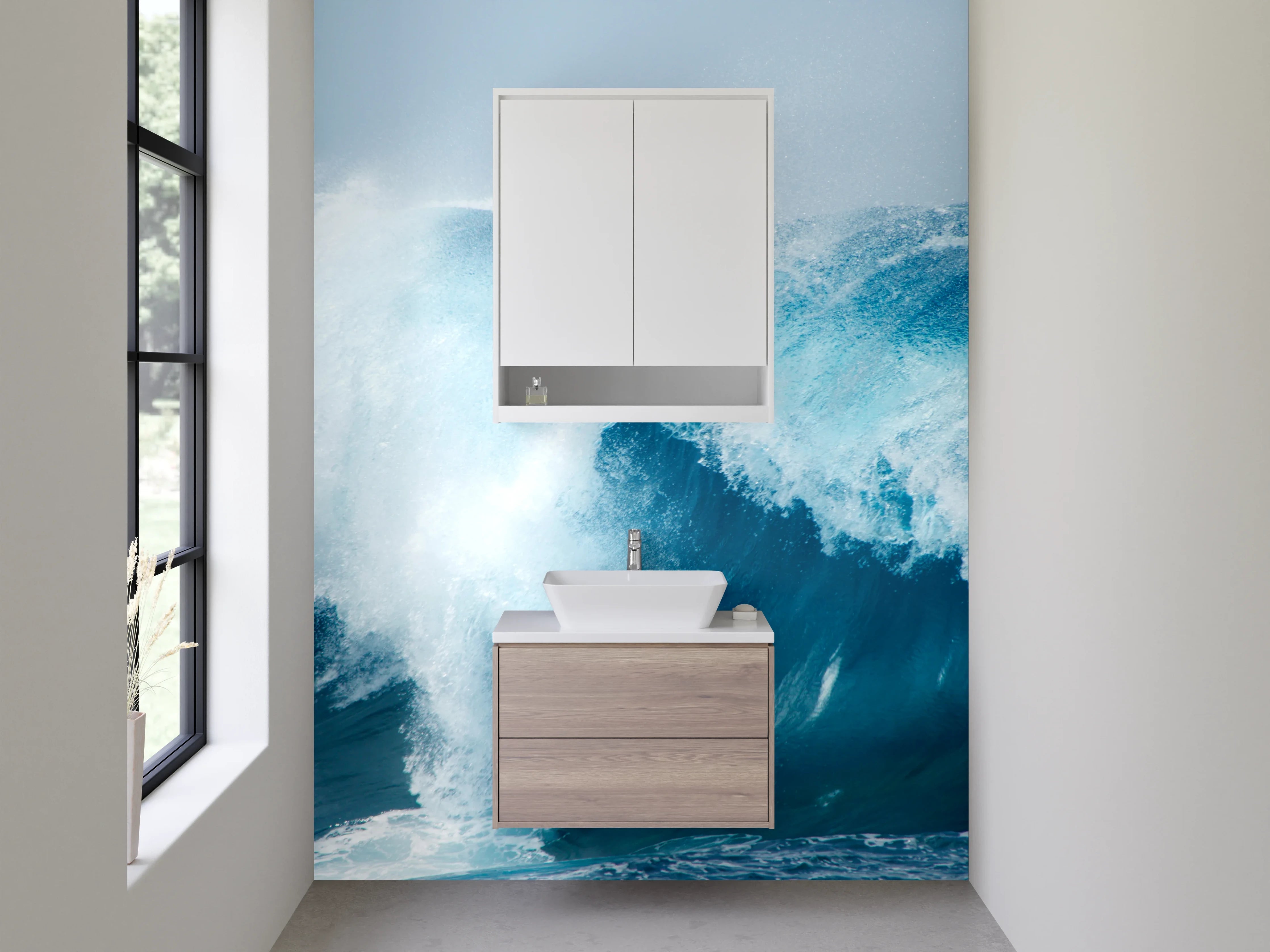 Waschbecken-Rückwand - Wellenkraft – Ozean blaues Wasser