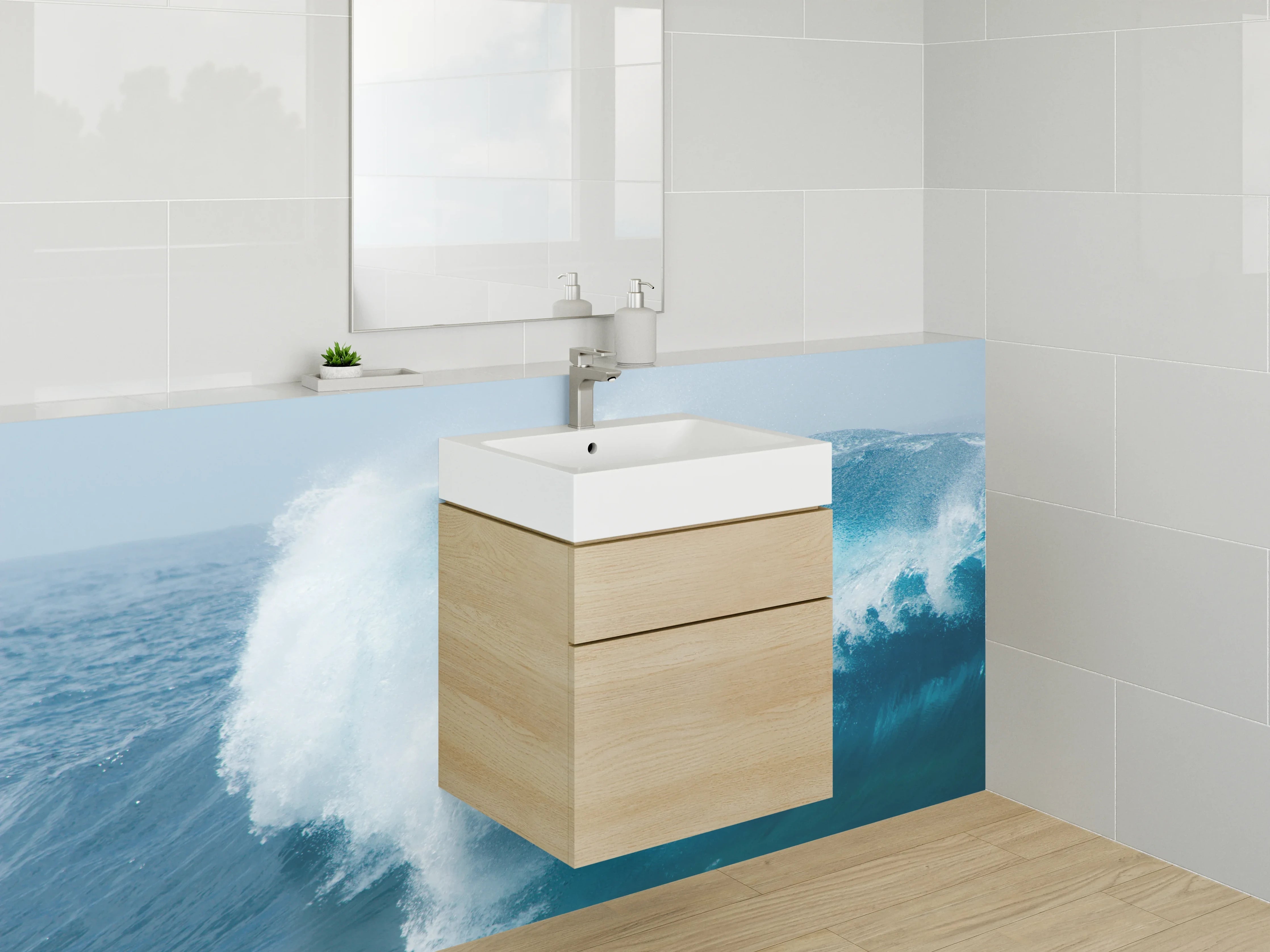 Waschbecken-Rückwand - Wellenkraft – Ozean blaues Wasser