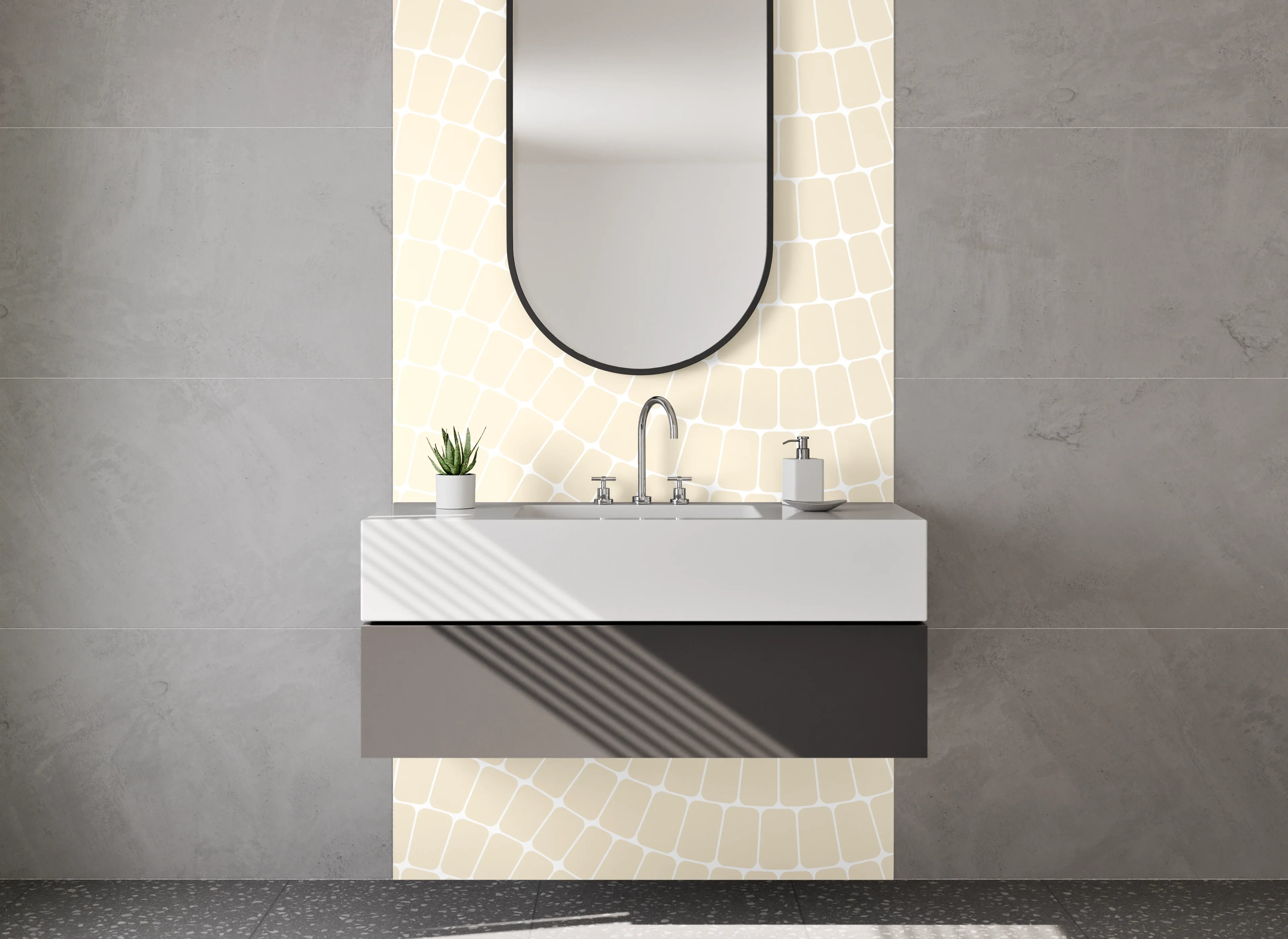 Waschbecken-Rückwand - Wellenmuster Beige Weiß Minimalistisch