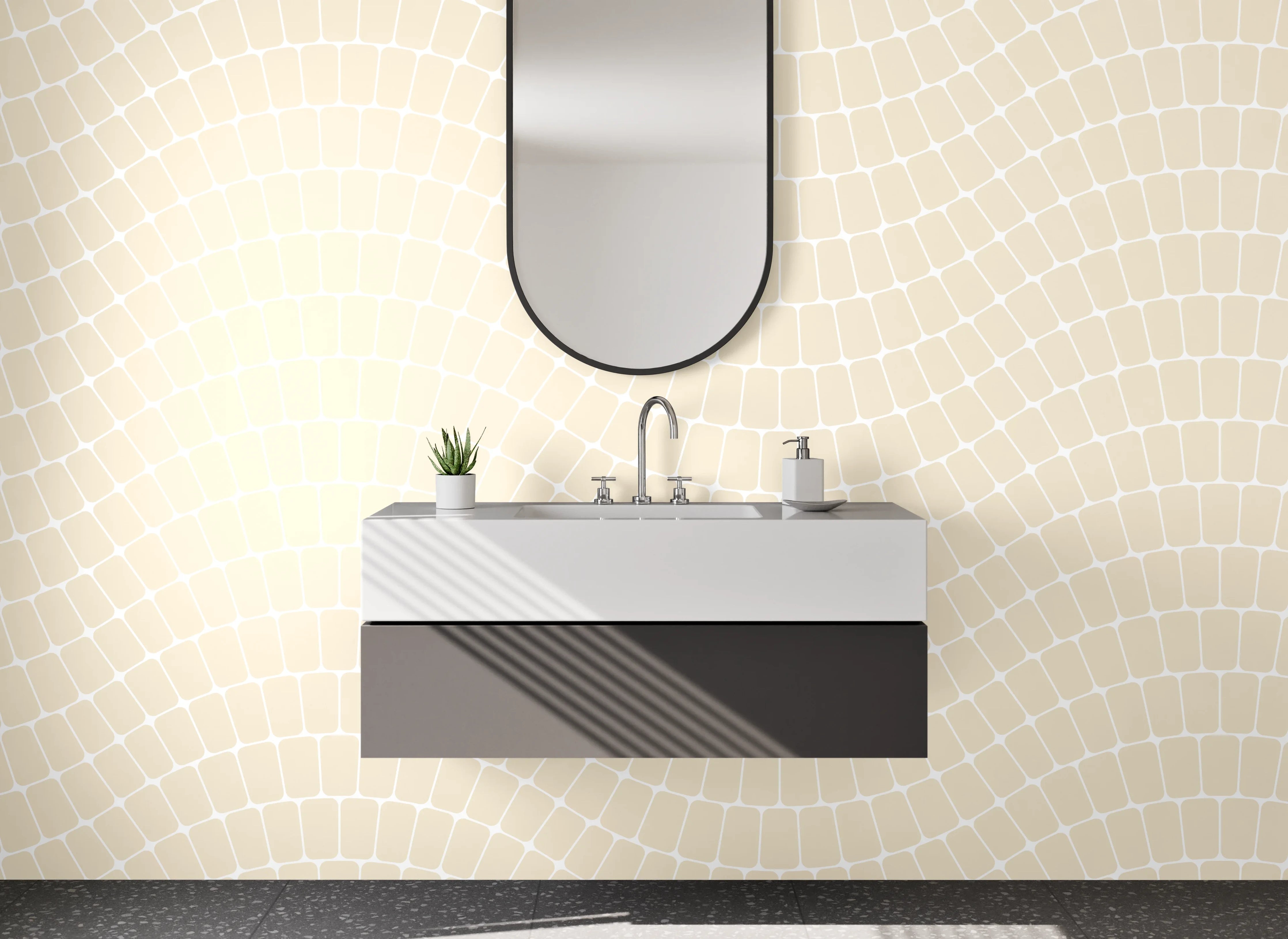 Waschbecken-Rückwand - Wellenmuster Beige Weiß Minimalistisch