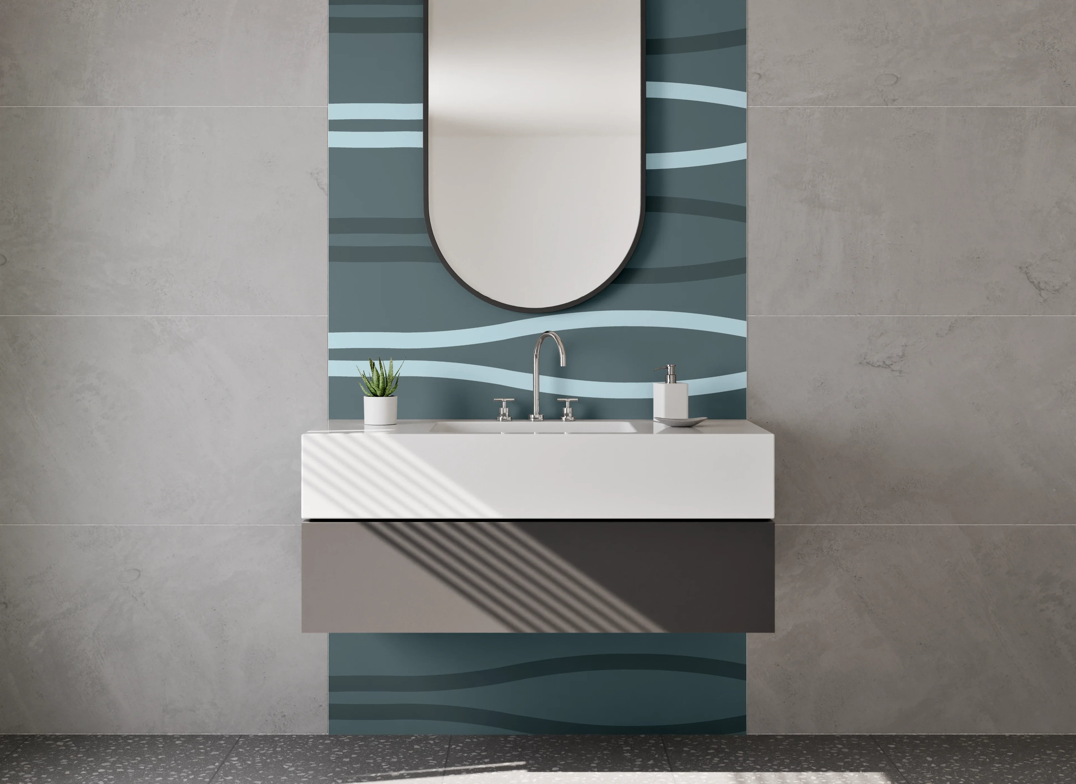 Waschbecken-Rückwand - Wellenmuster Blau für Bad & Küche