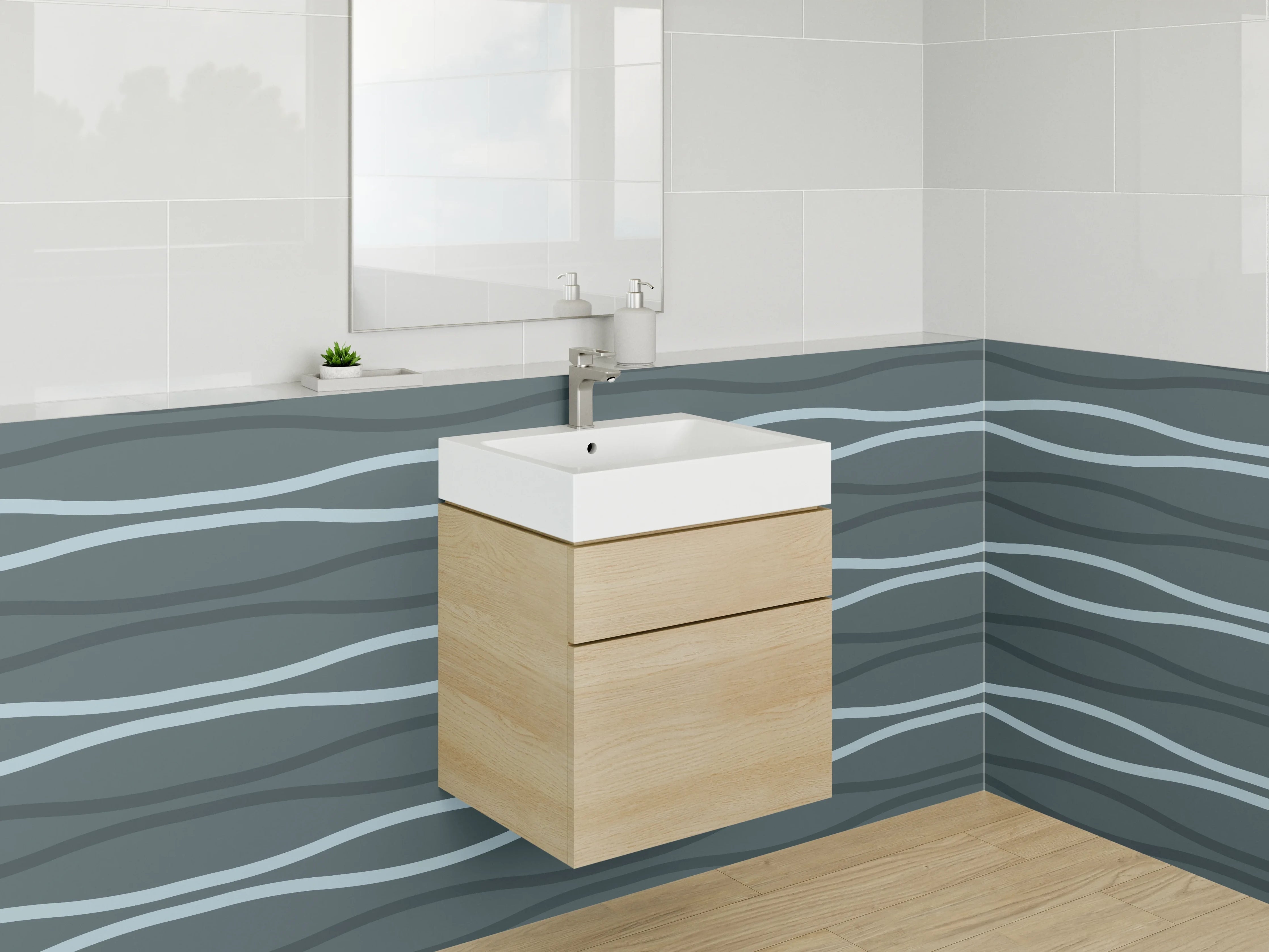 Waschbecken-Rückwand - Wellenmuster Blau für Bad & Küche