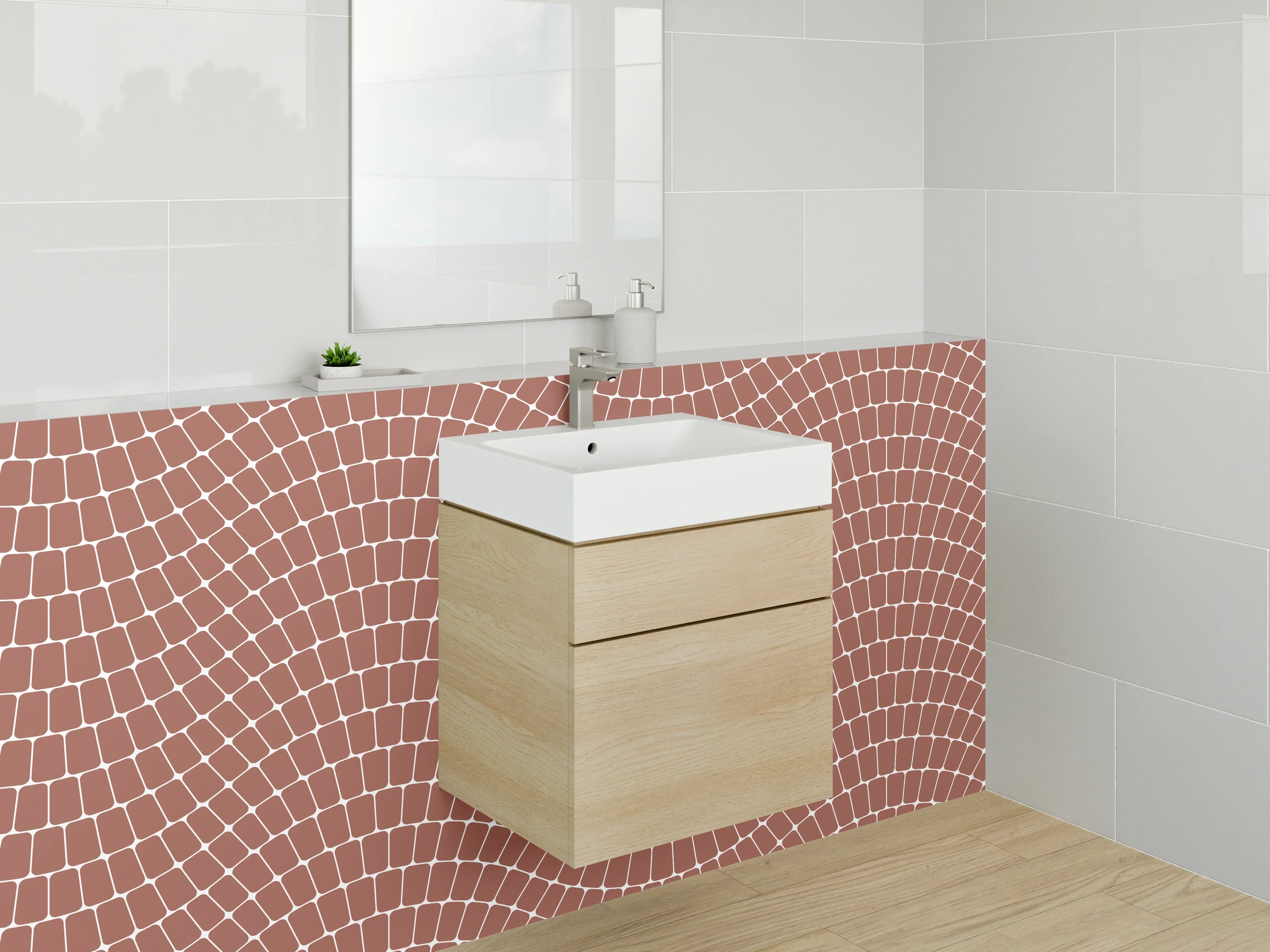 Waschbecken-Rückwand - Wellenmuster Braun Fliesenoptik modern