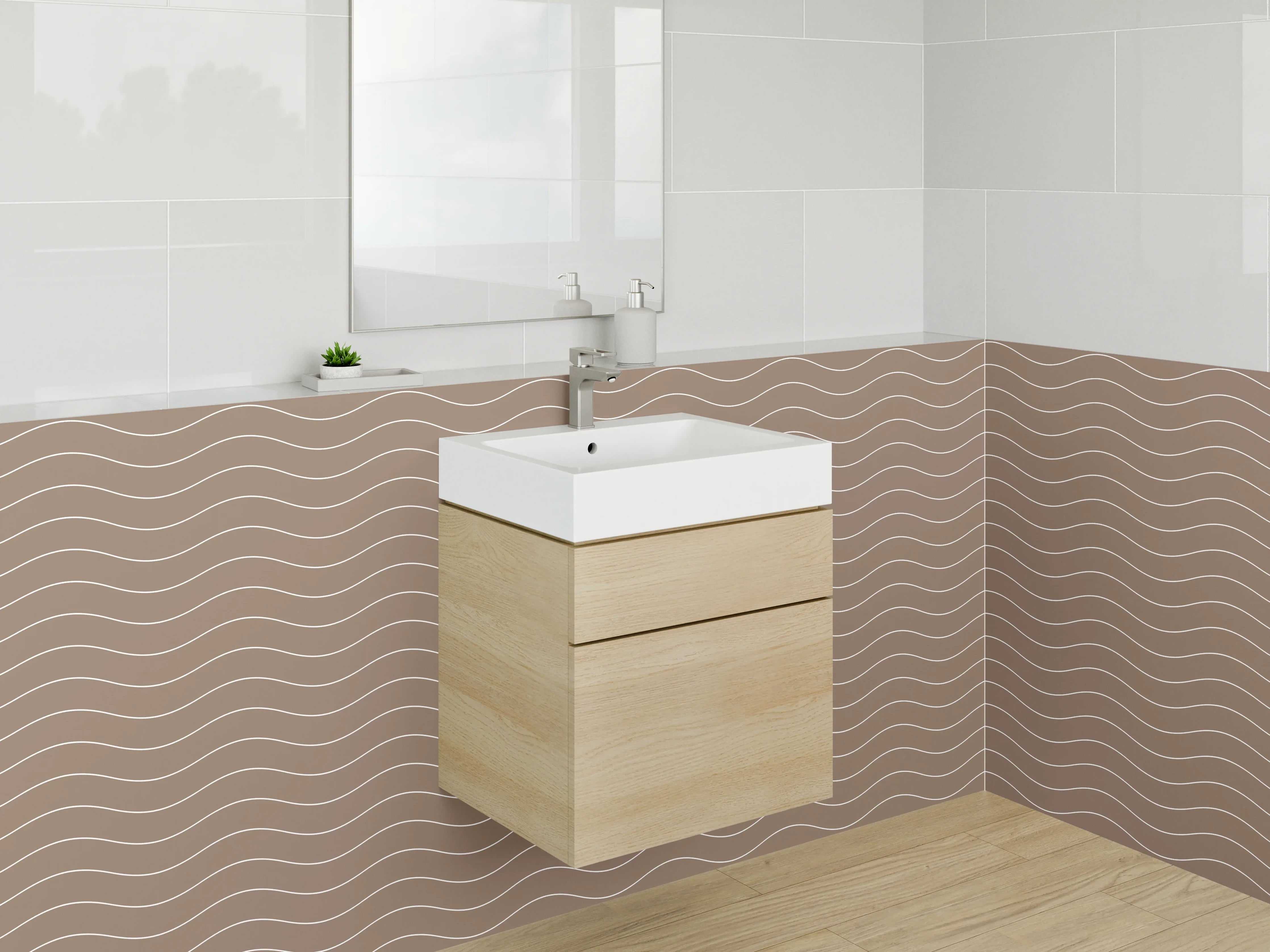 Waschbecken-Rückwand - Wellenmuster Braun Minimalistisch Modern