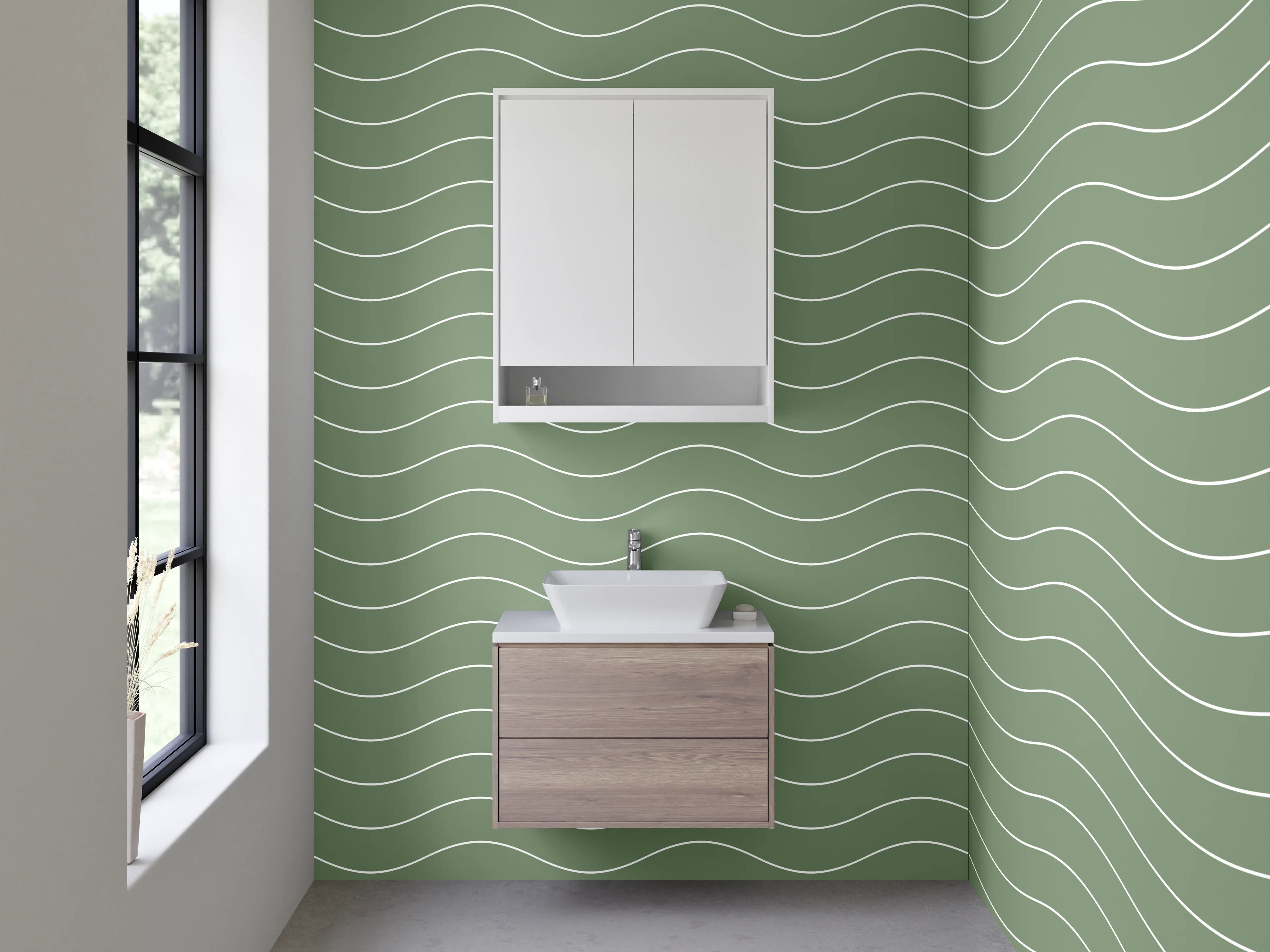 Waschbecken-Rückwand - Wellenmuster Grün Modern