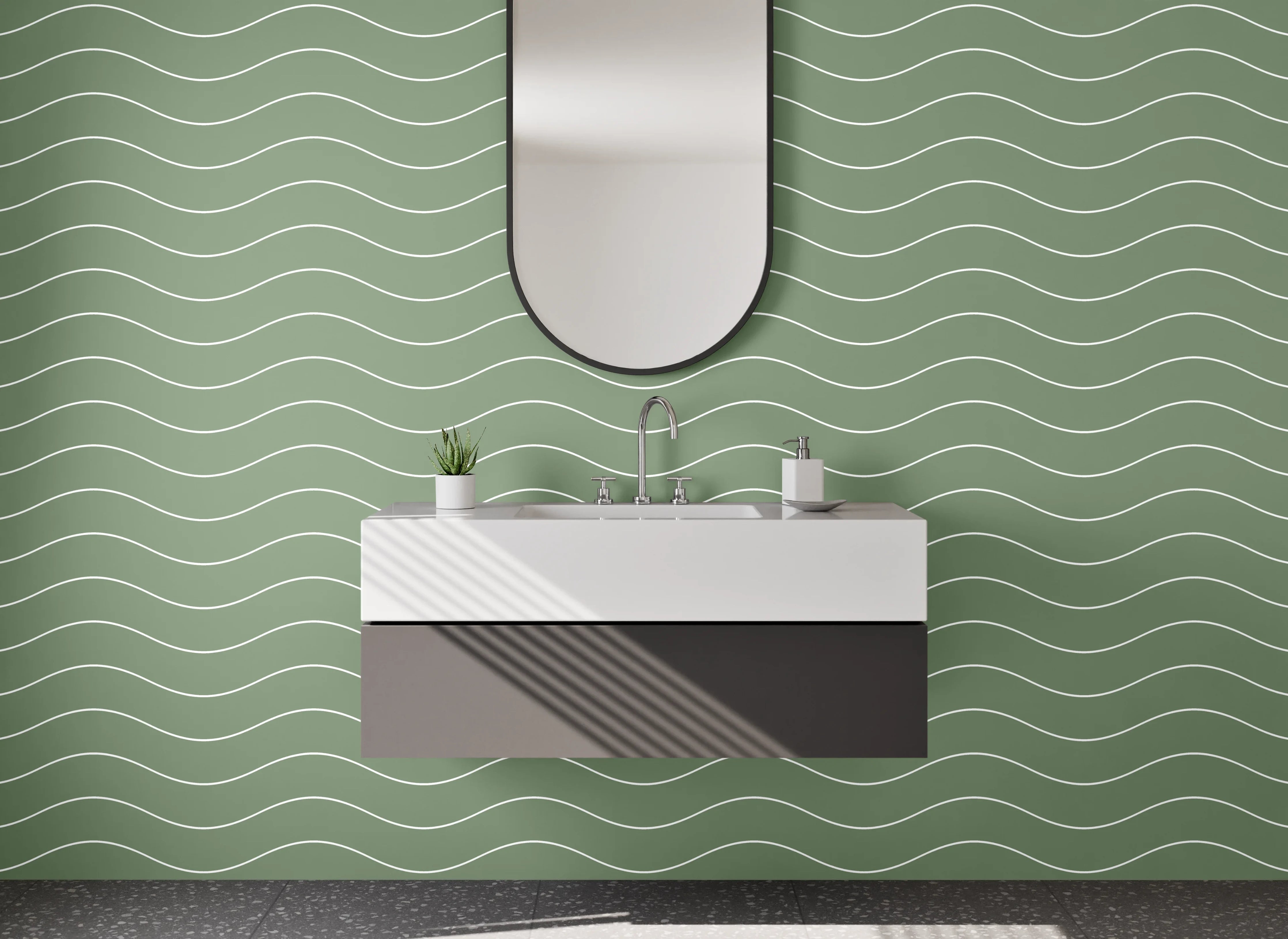 Waschbecken-Rückwand - Wellenmuster Grün Modern