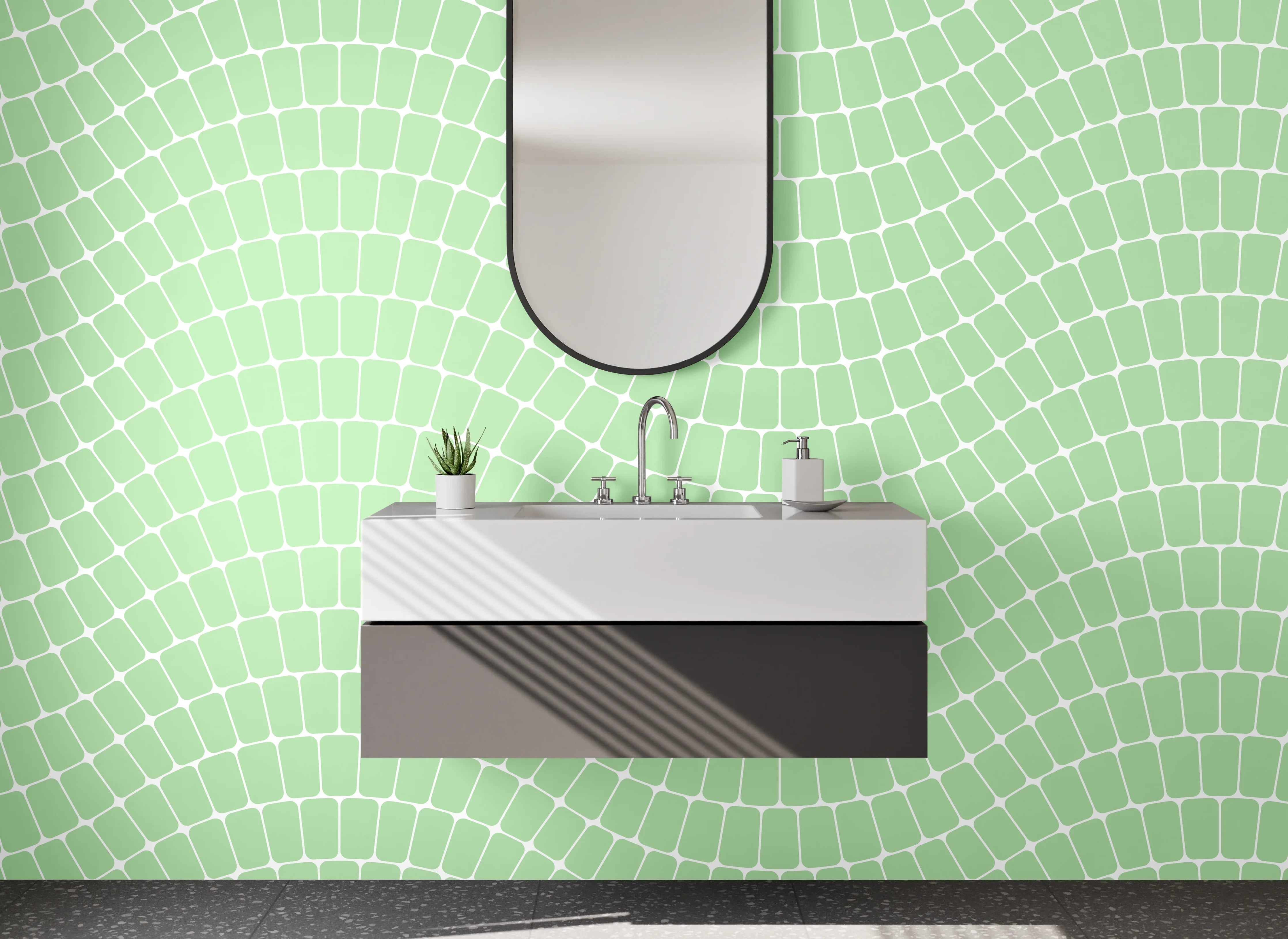 Waschbecken-Rückwand - Wellenmuster Grün Weiß Modern