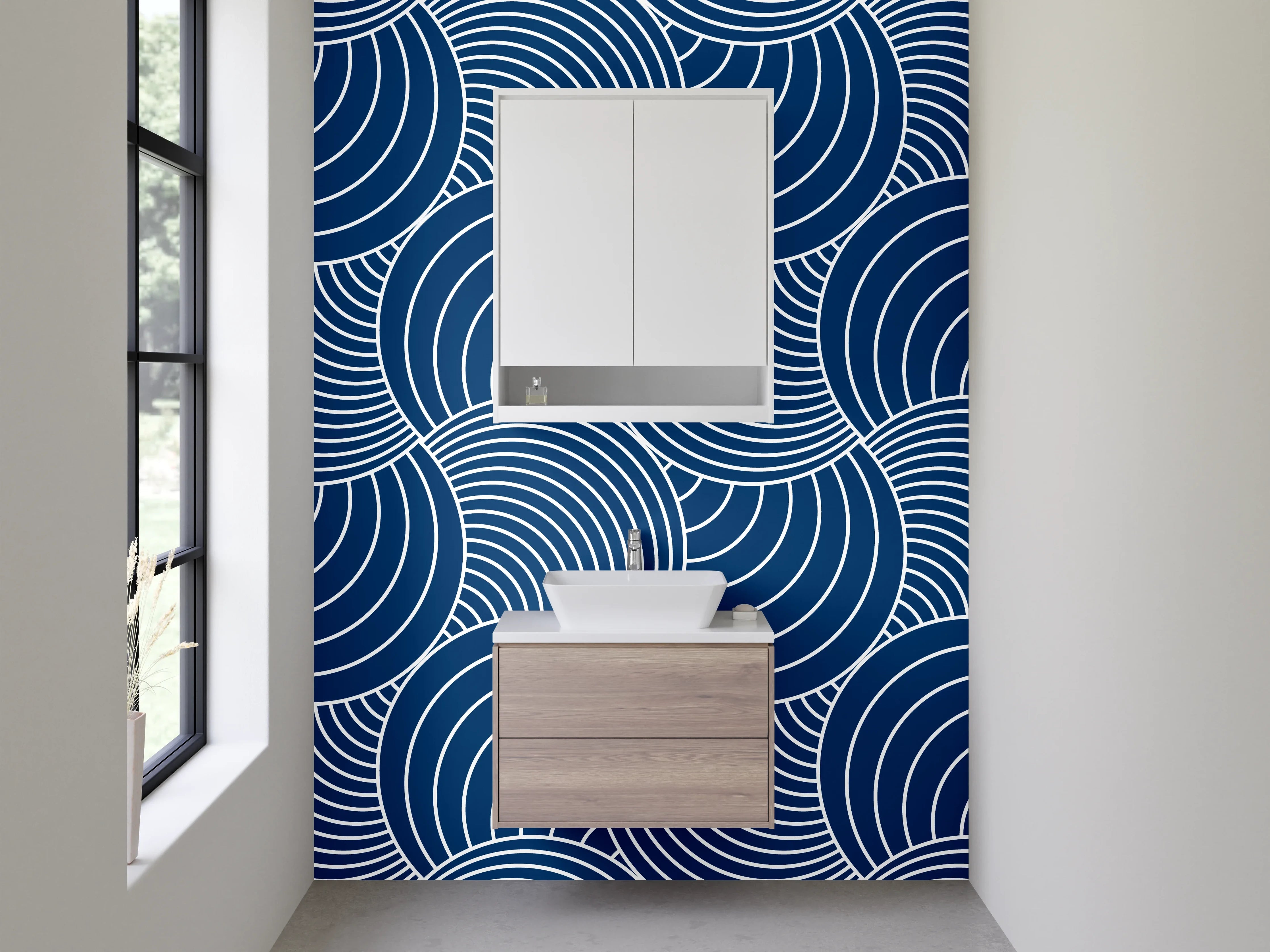 Waschbecken-Rückwand - Wellenmuster Japanisch Blau Modern