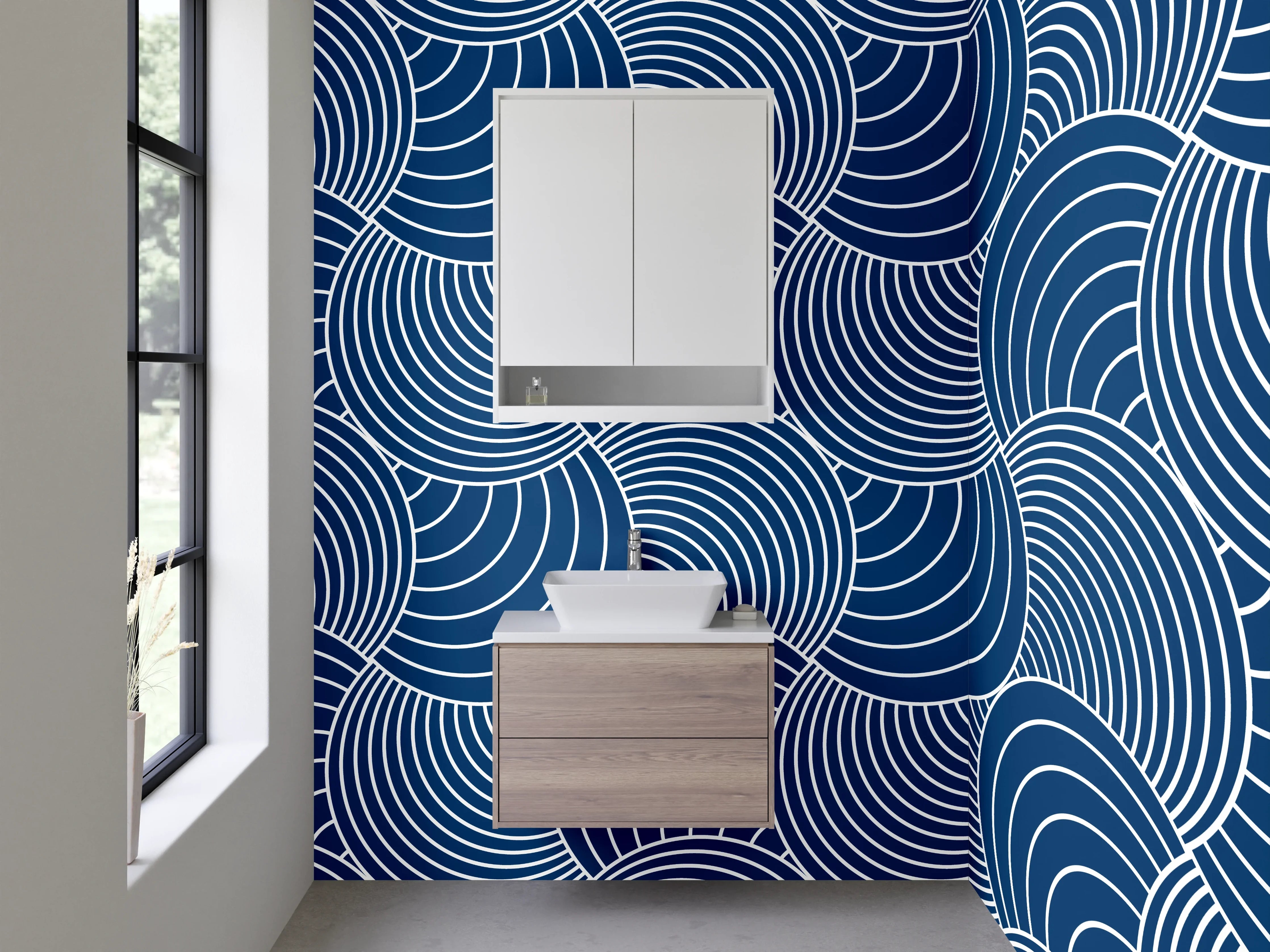Waschbecken-Rückwand - Wellenmuster Japanisch Blau Modern