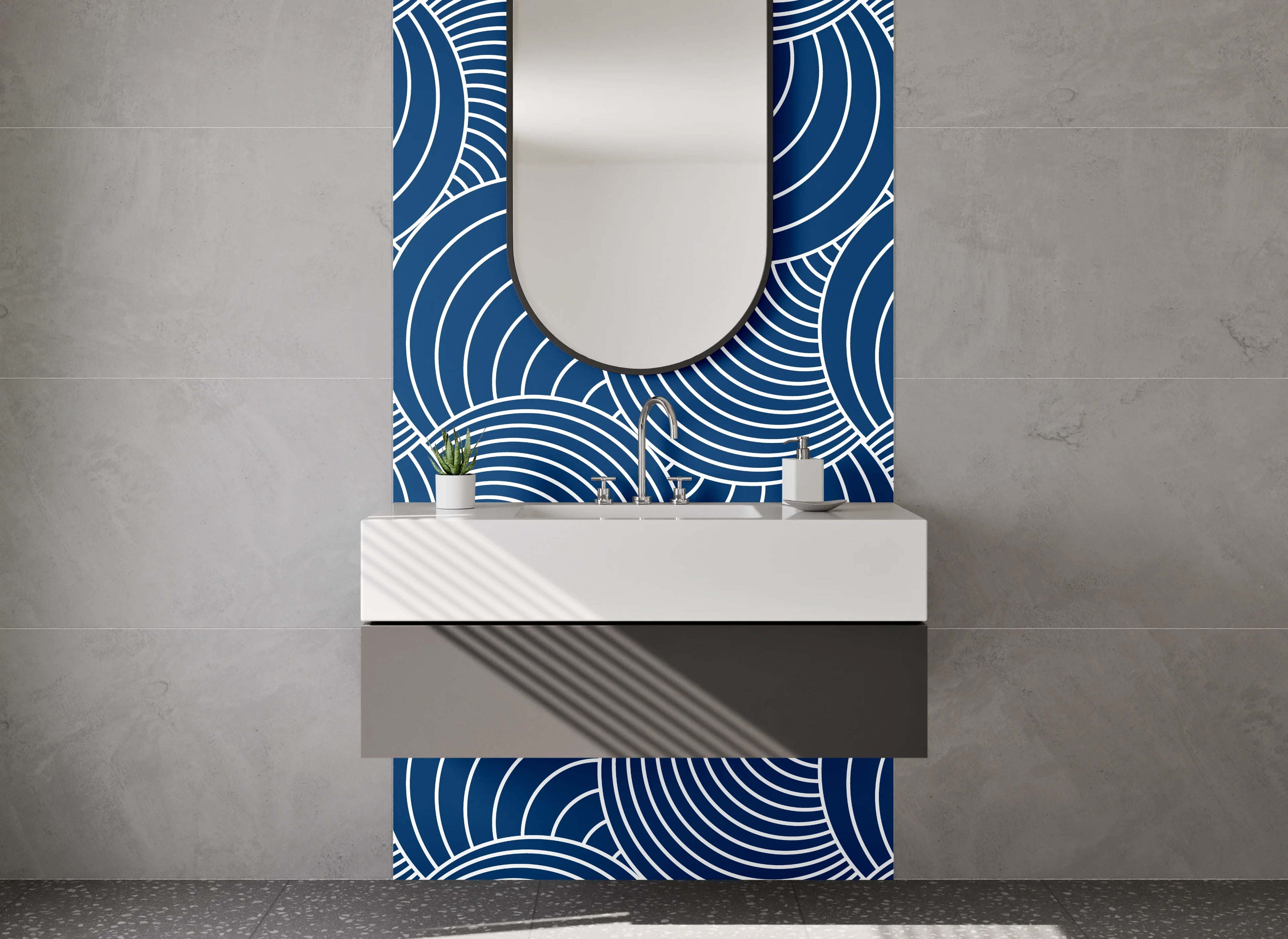 Waschbecken-Rückwand - Wellenmuster Japanisch Blau Modern