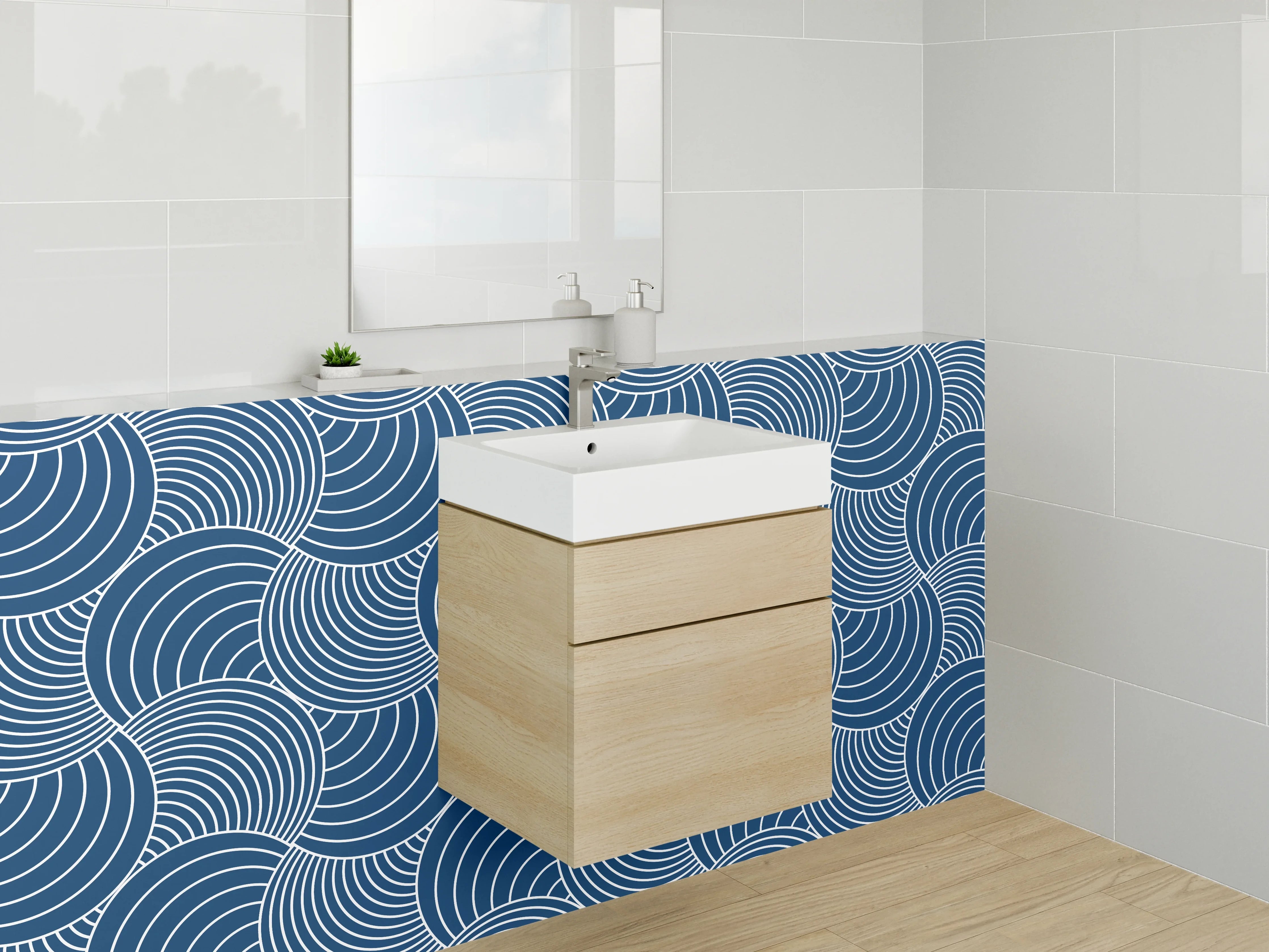 Waschbecken-Rückwand - Wellenmuster Japanisch Blau Modern