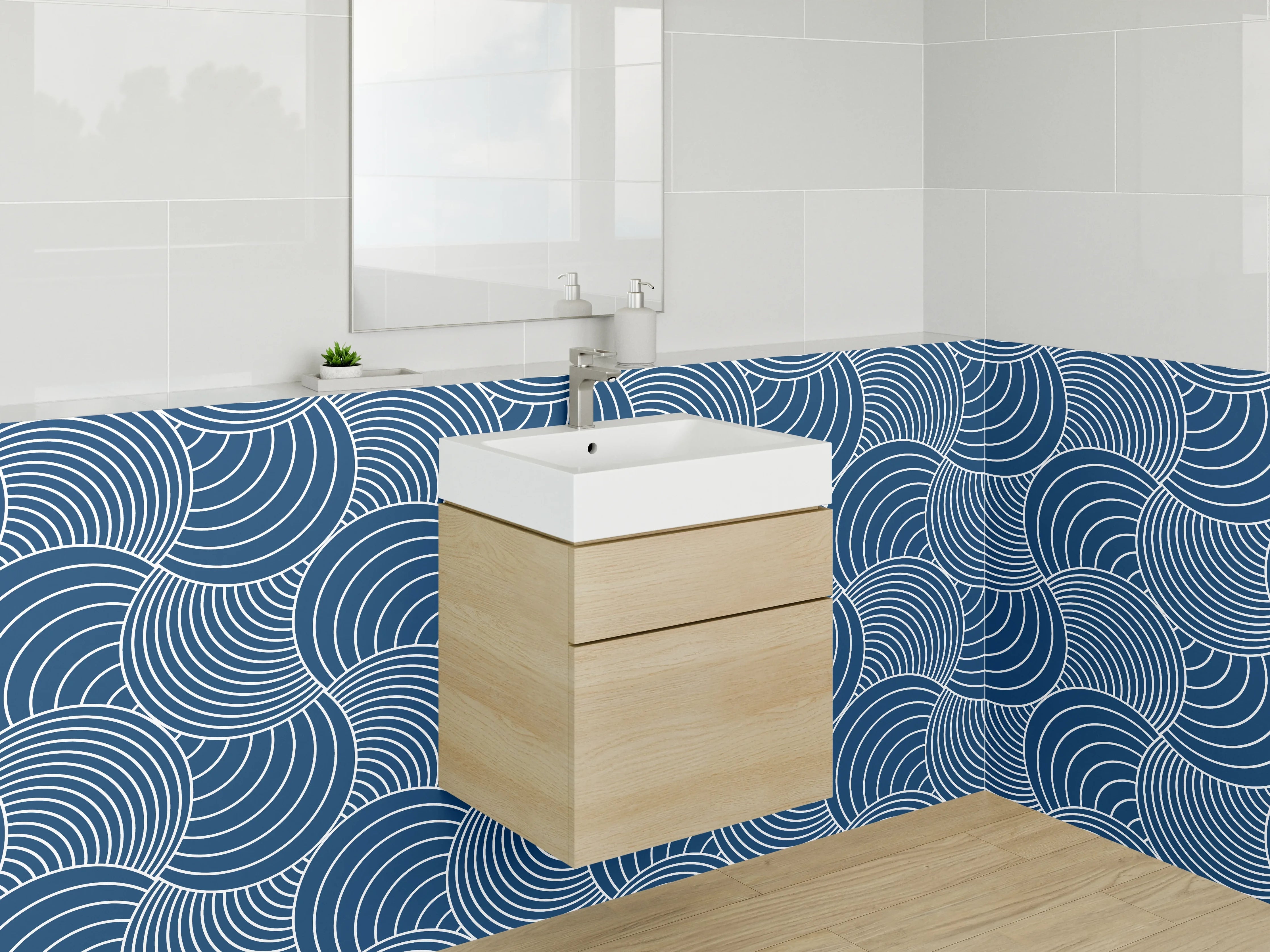 Waschbecken-Rückwand - Wellenmuster Japanisch Blau Modern
