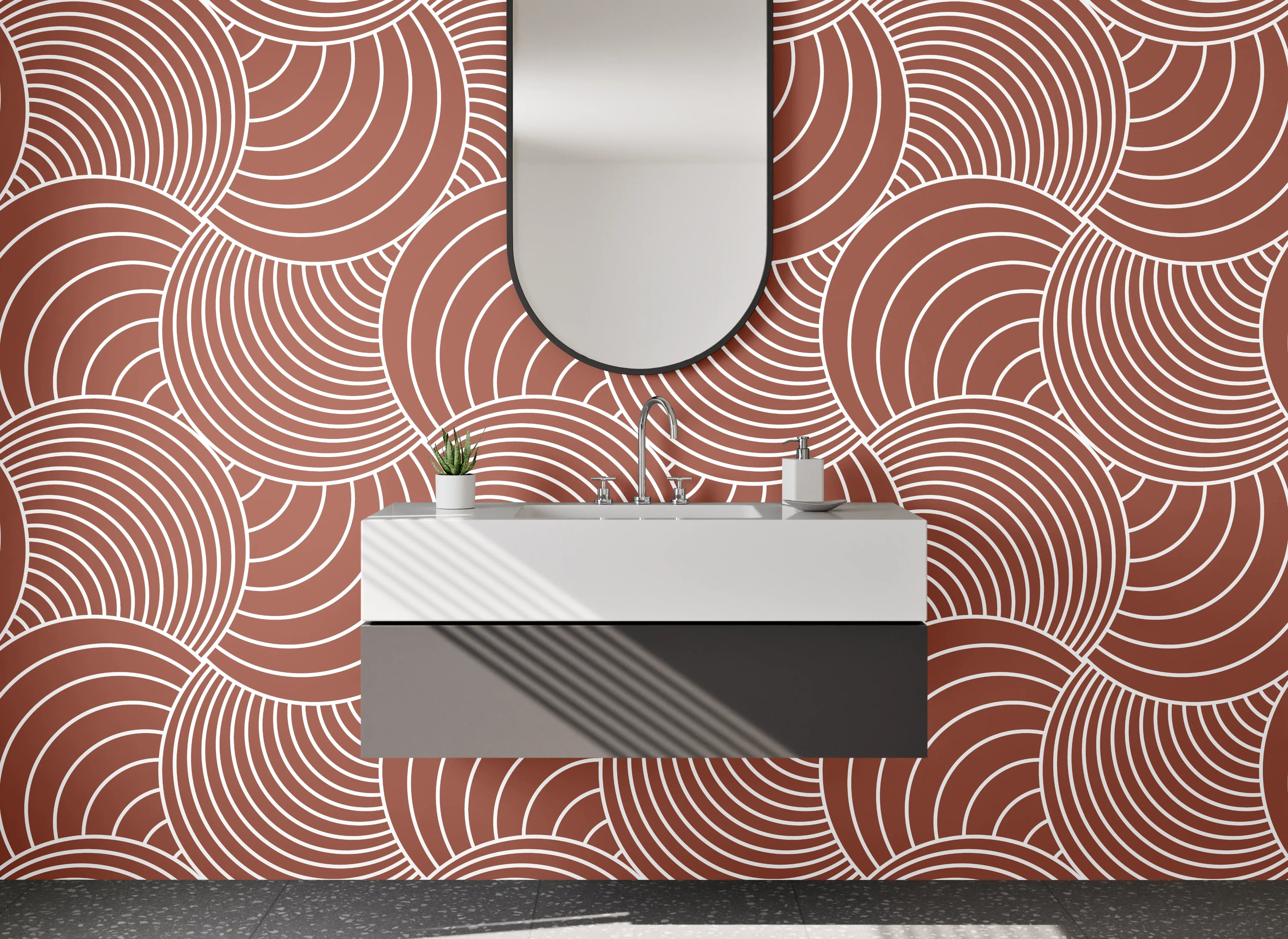 Waschbecken-Rückwand - Wellenmuster Retro Braun Schick