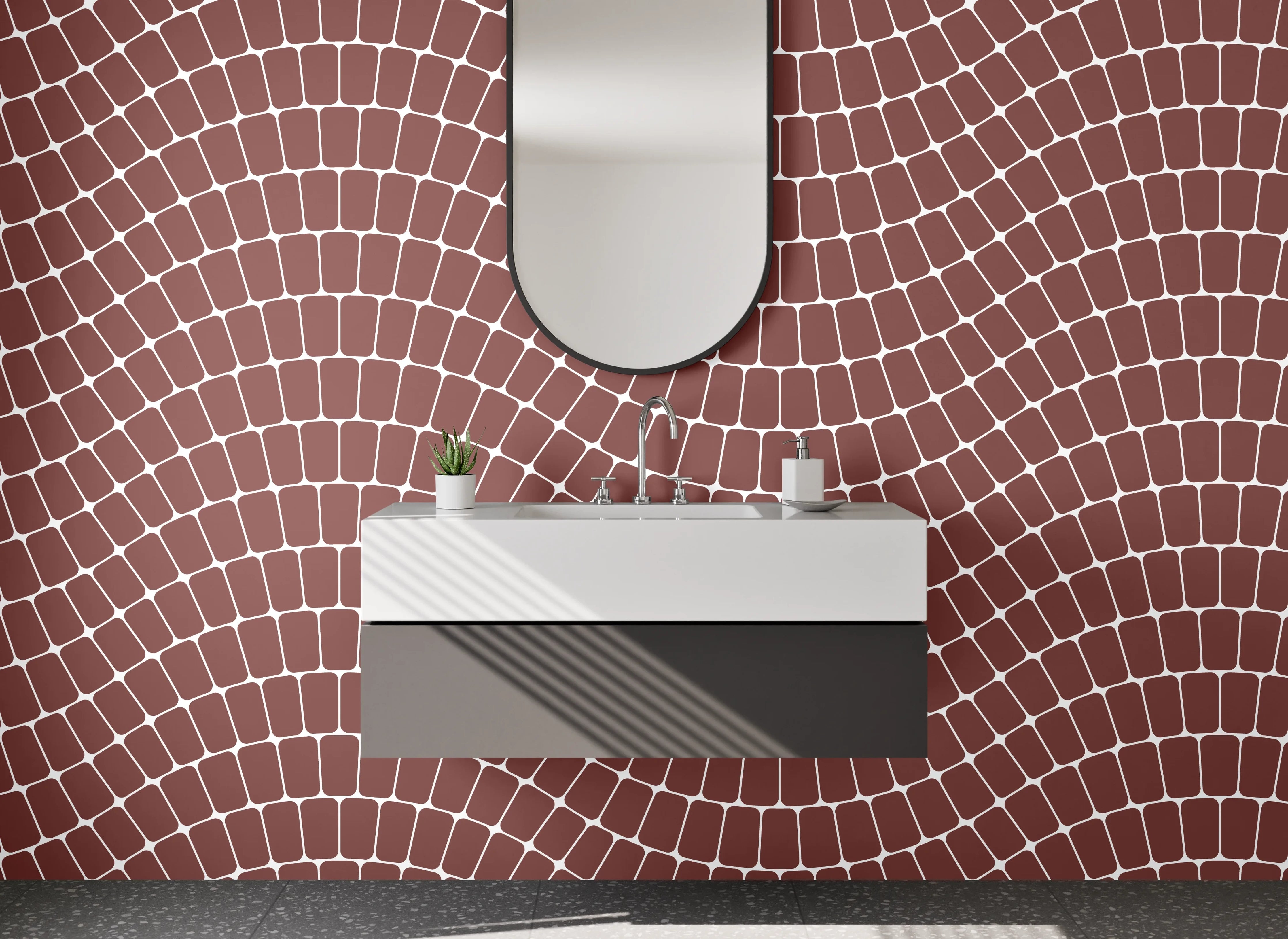 Waschbecken-Rückwand - Wellenmuster Retro Braun Weiß