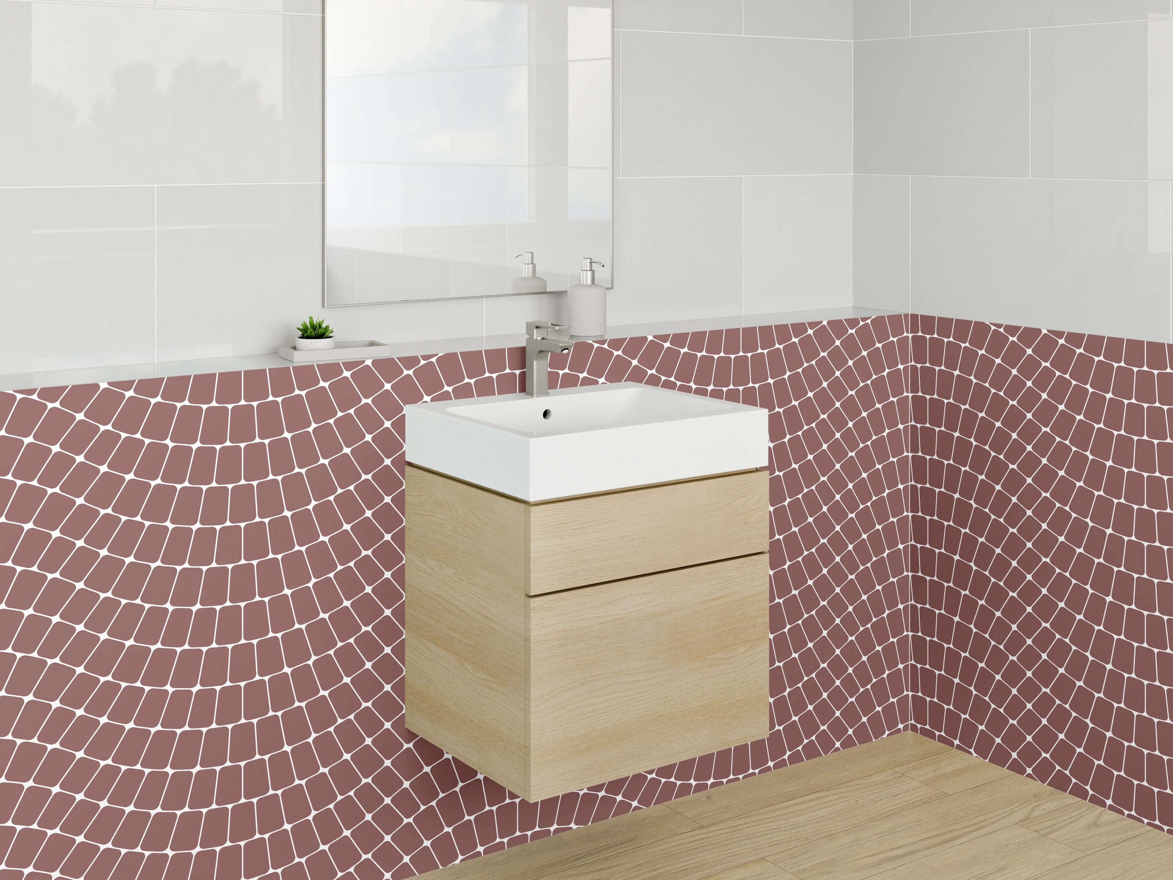 Waschbecken-Rückwand - Wellenmuster Retro Braun Weiß