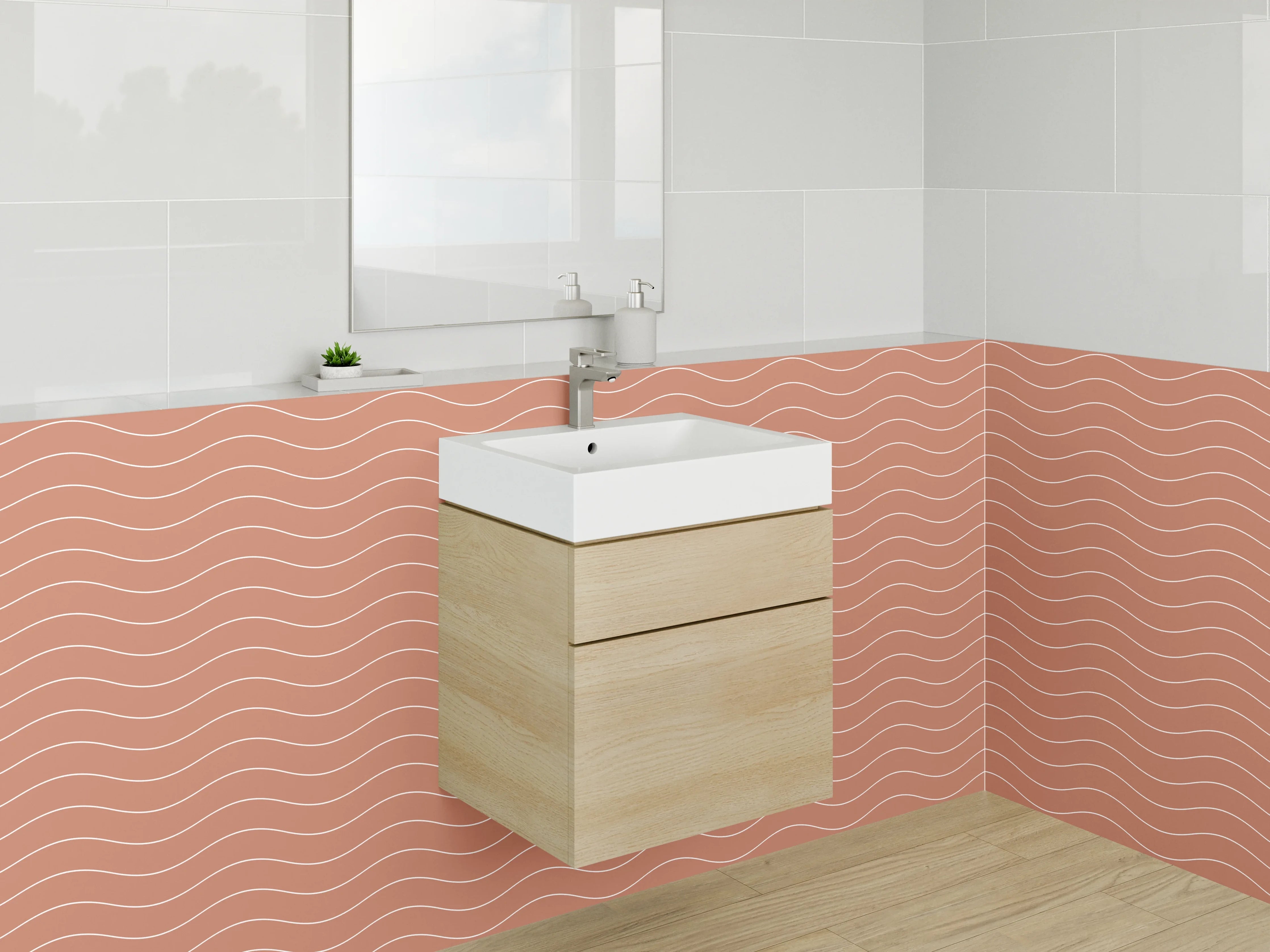 Waschbecken-Rückwand - Wellenmuster Retro Orange