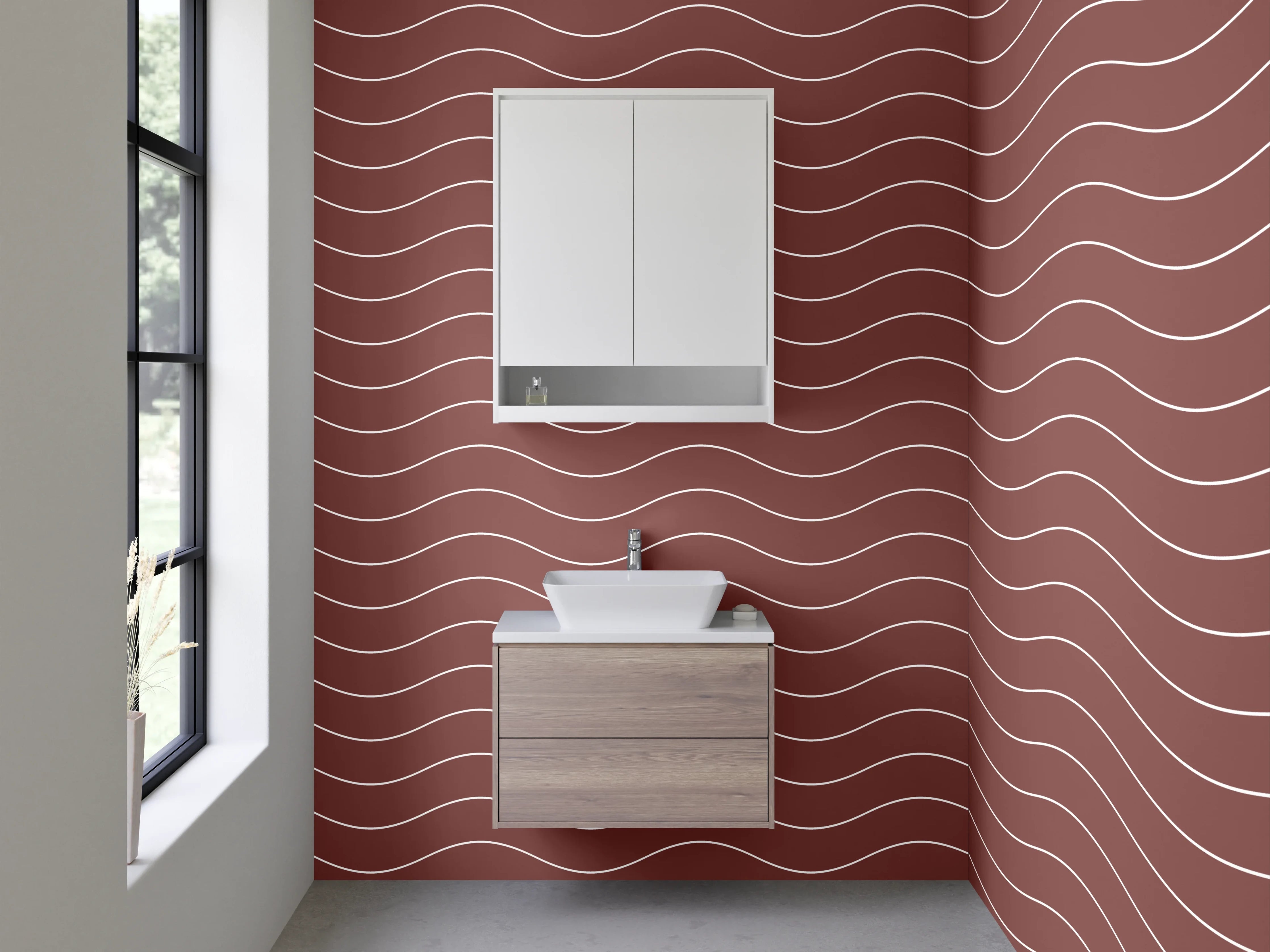Waschbecken-Rückwand - Wellenmuster Rot Minimalistisch