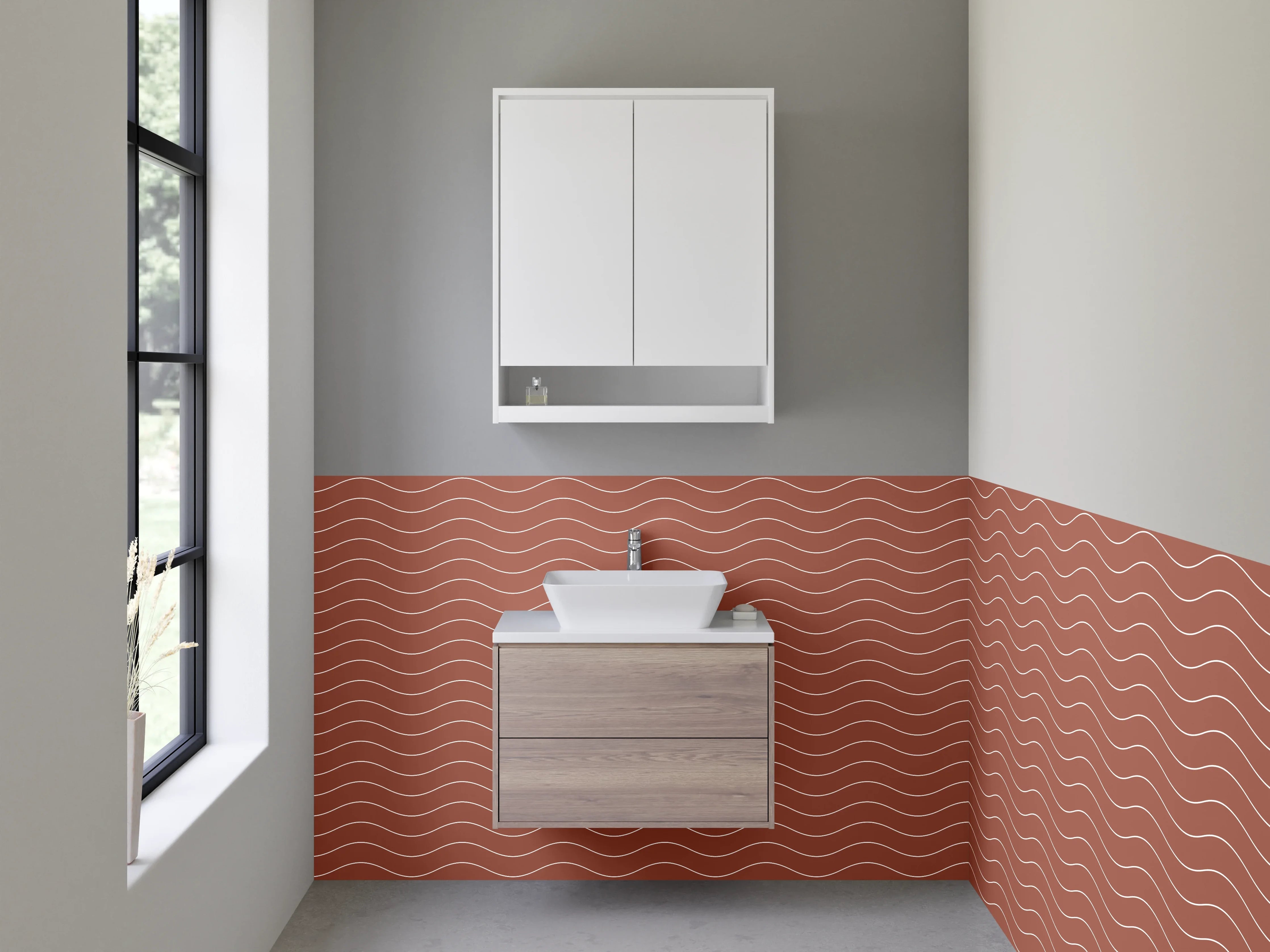 Waschbecken-Rückwand - Wellenmuster Terrakotta Design