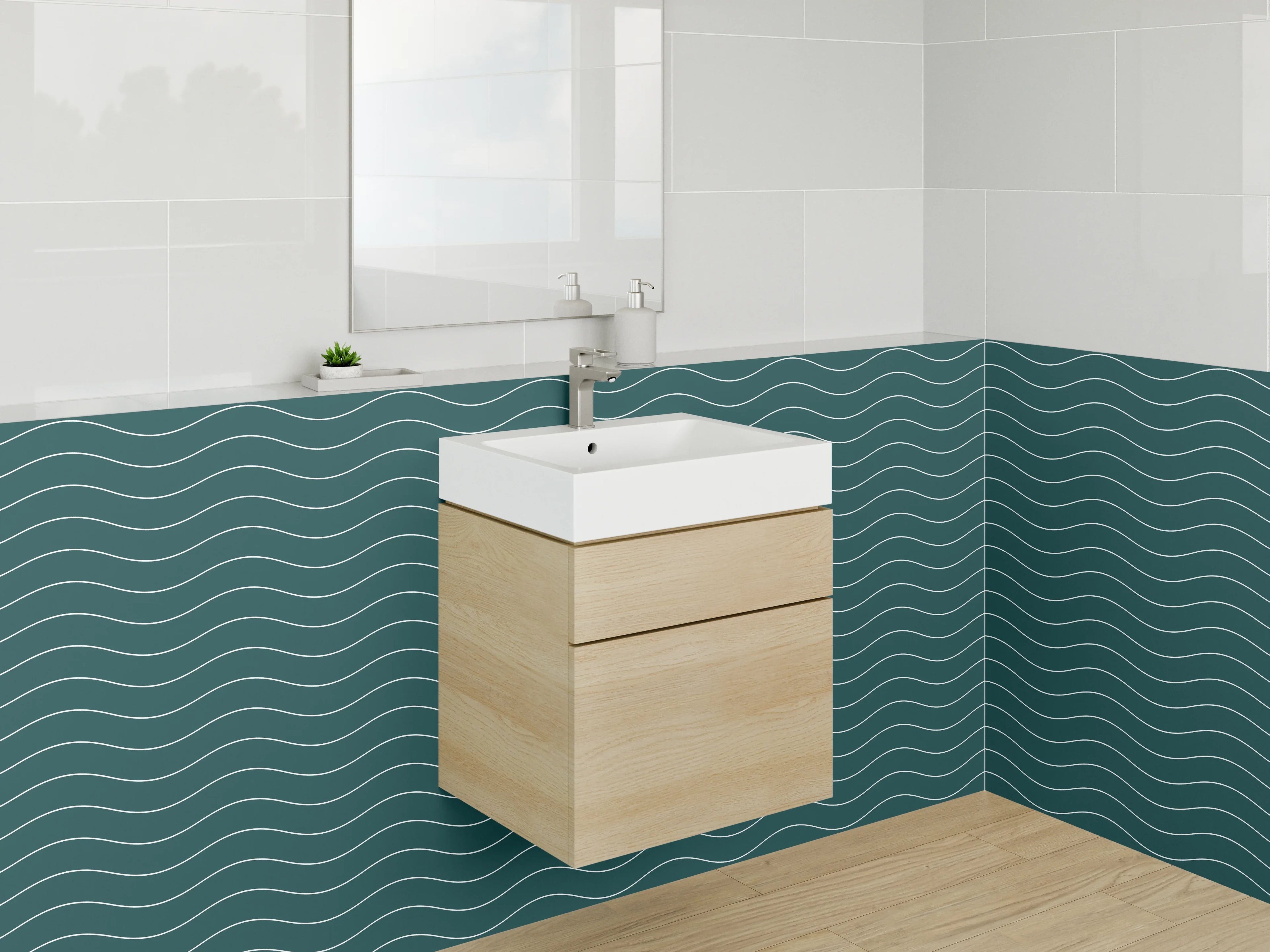 Waschbecken-Rückwand - Wellenmuster Türkis Modern