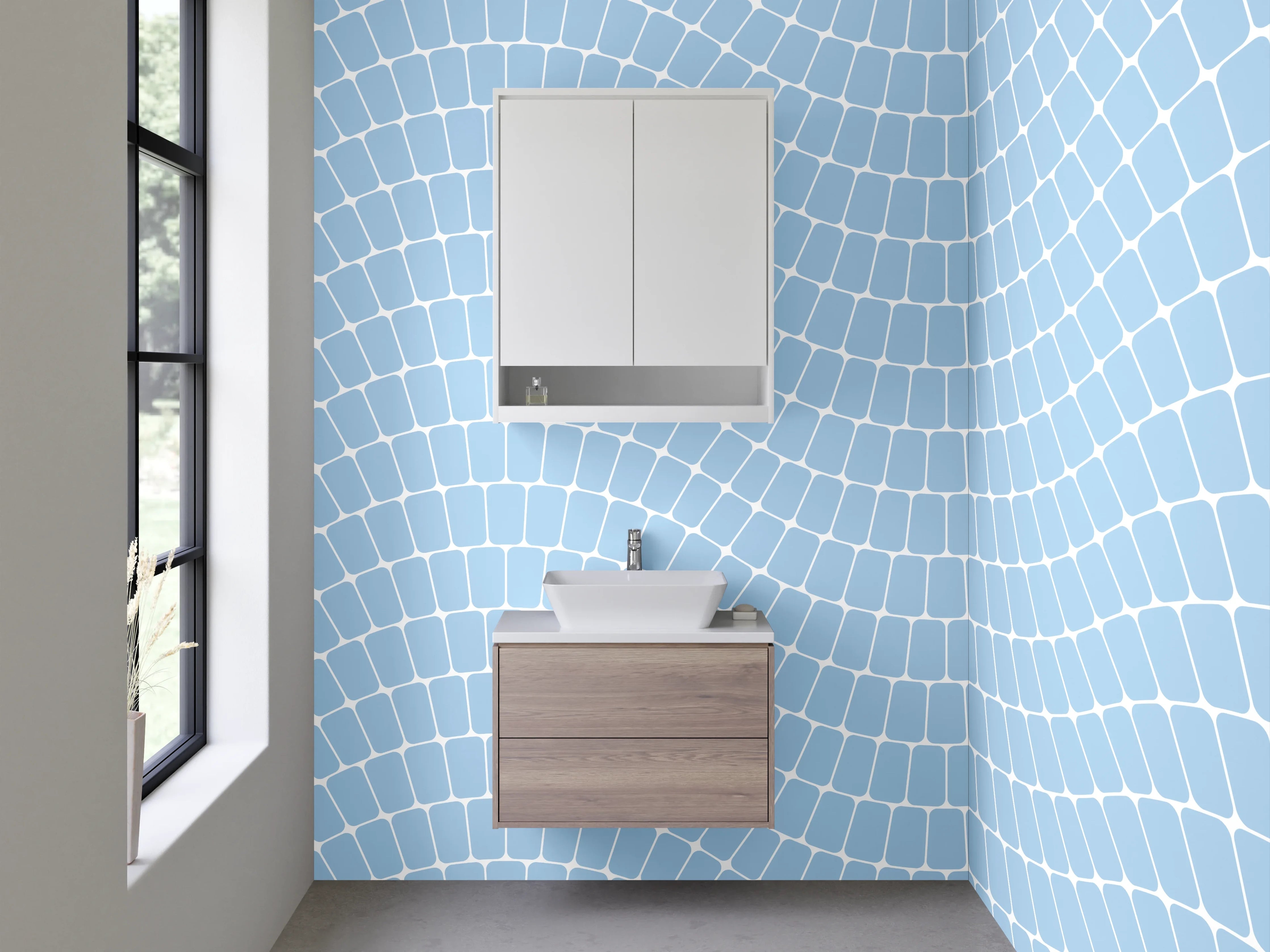 Waschbecken-Rückwand - Wellenmuster in Hellblau – Modernes Design