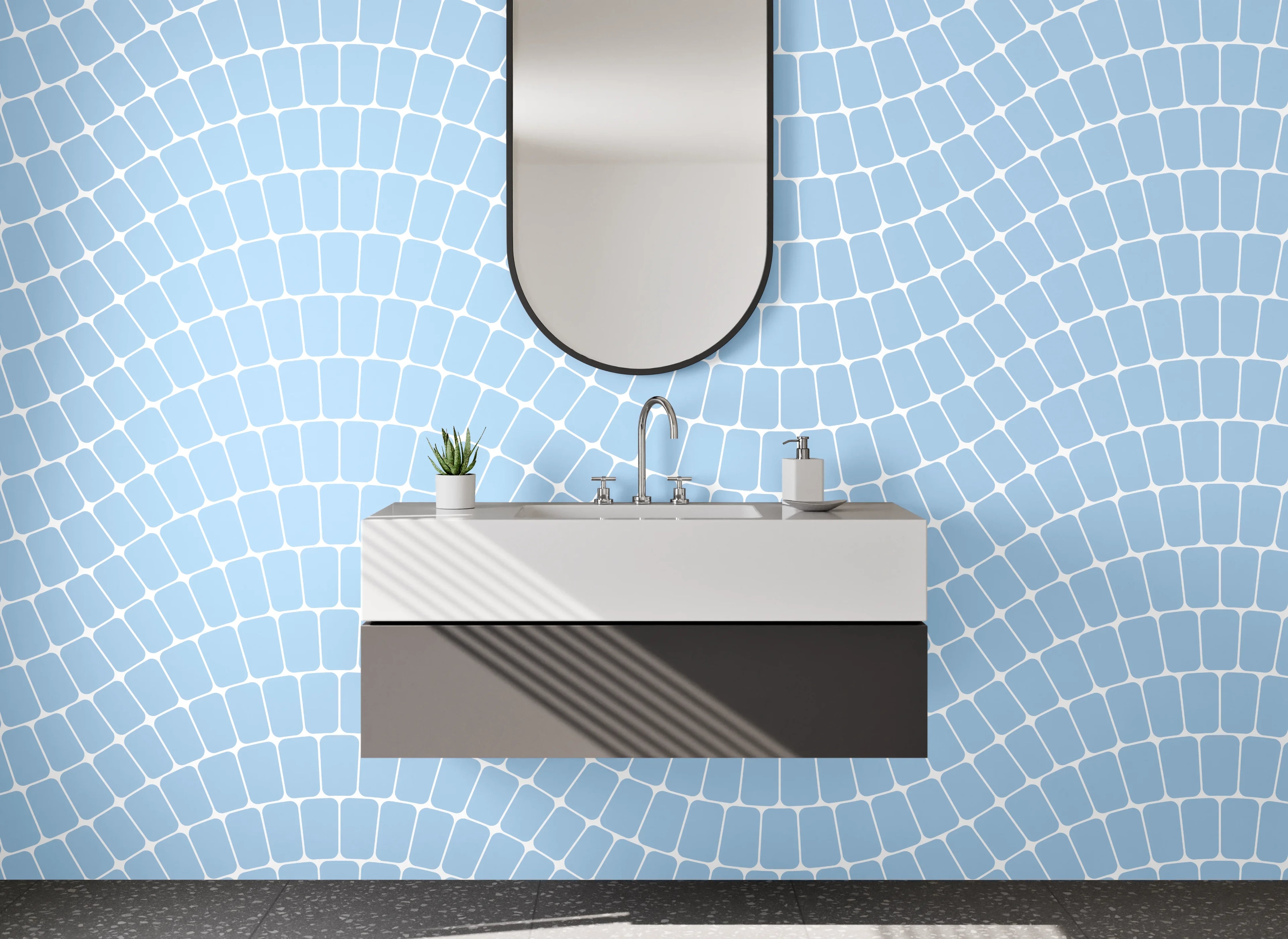 Waschbecken-Rückwand - Wellenmuster in Hellblau – Modernes Design