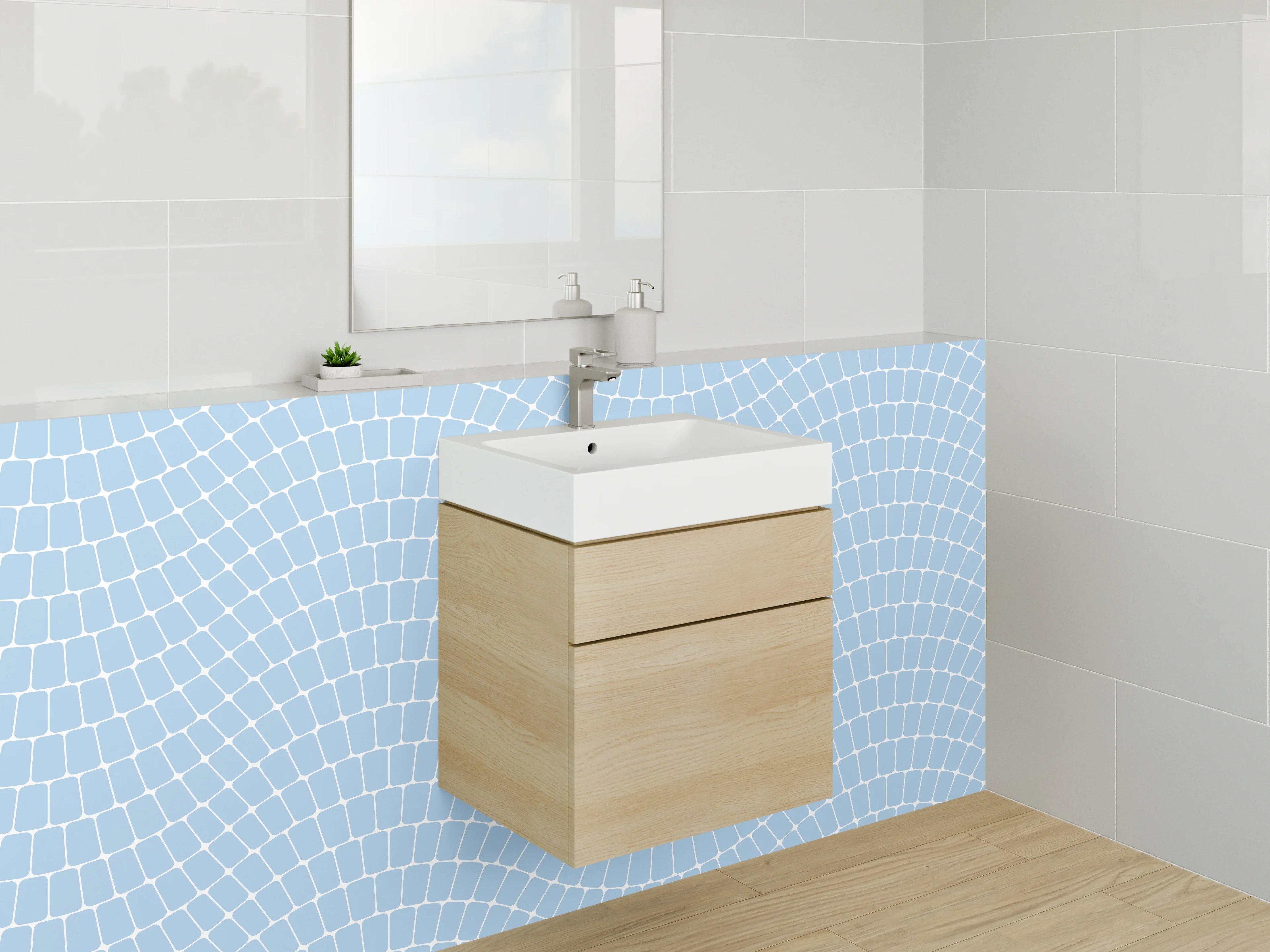 Waschbecken-Rückwand - Wellenmuster in Hellblau – Modernes Design