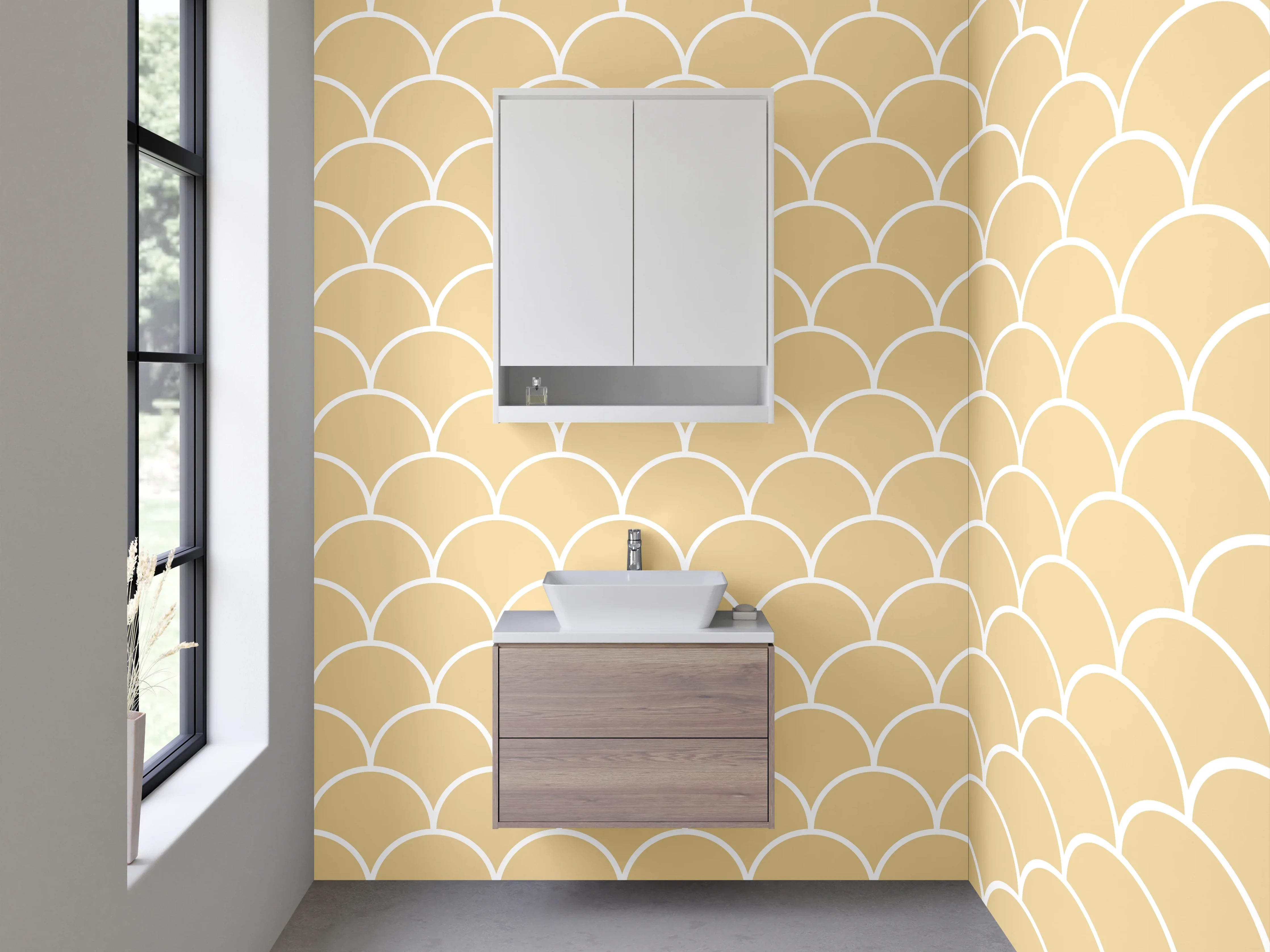 Waschbecken-Rückwand - Wellenzauber in Beige und Grau