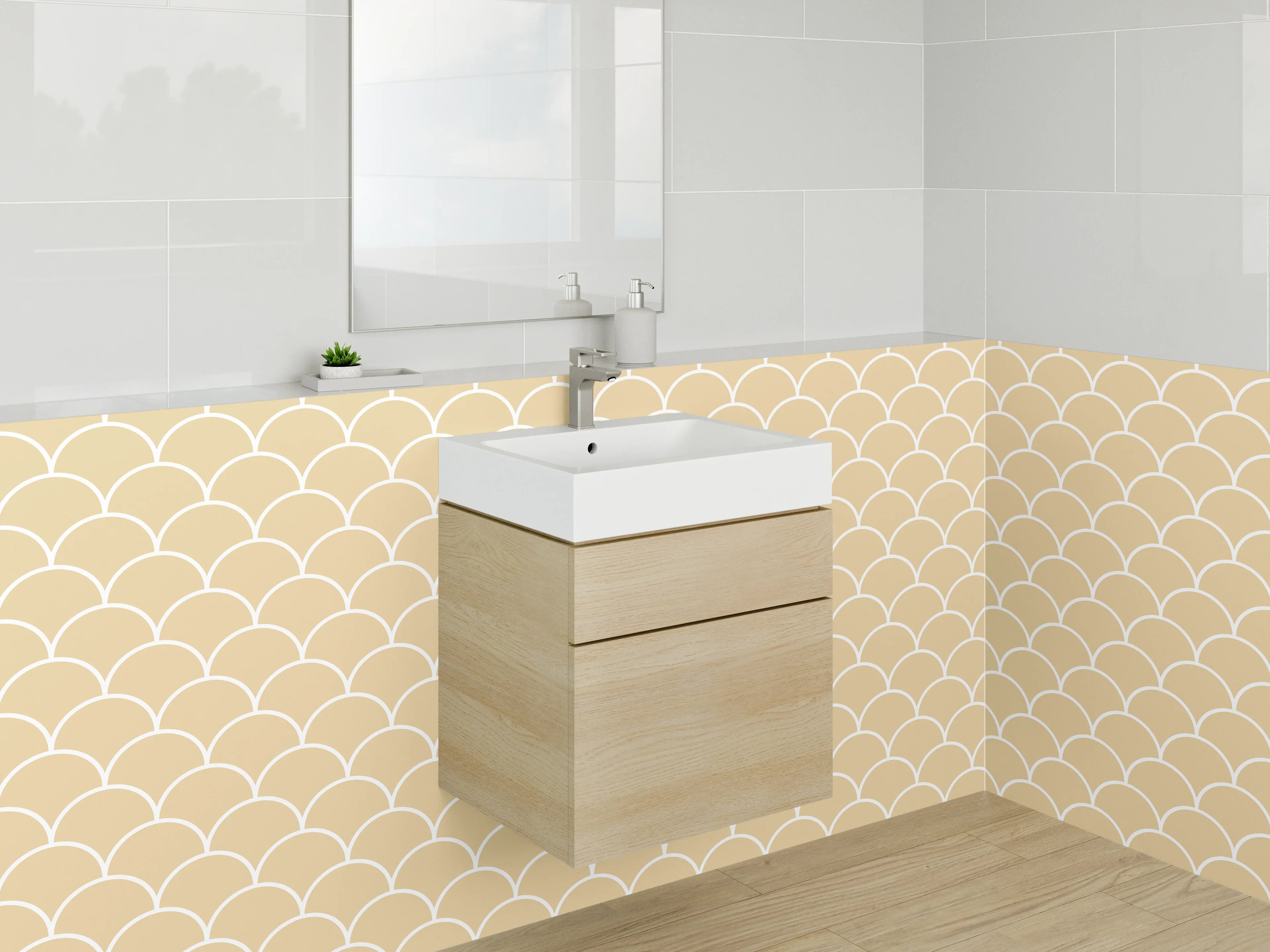 Waschbecken-Rückwand - Wellenzauber in Beige und Grau