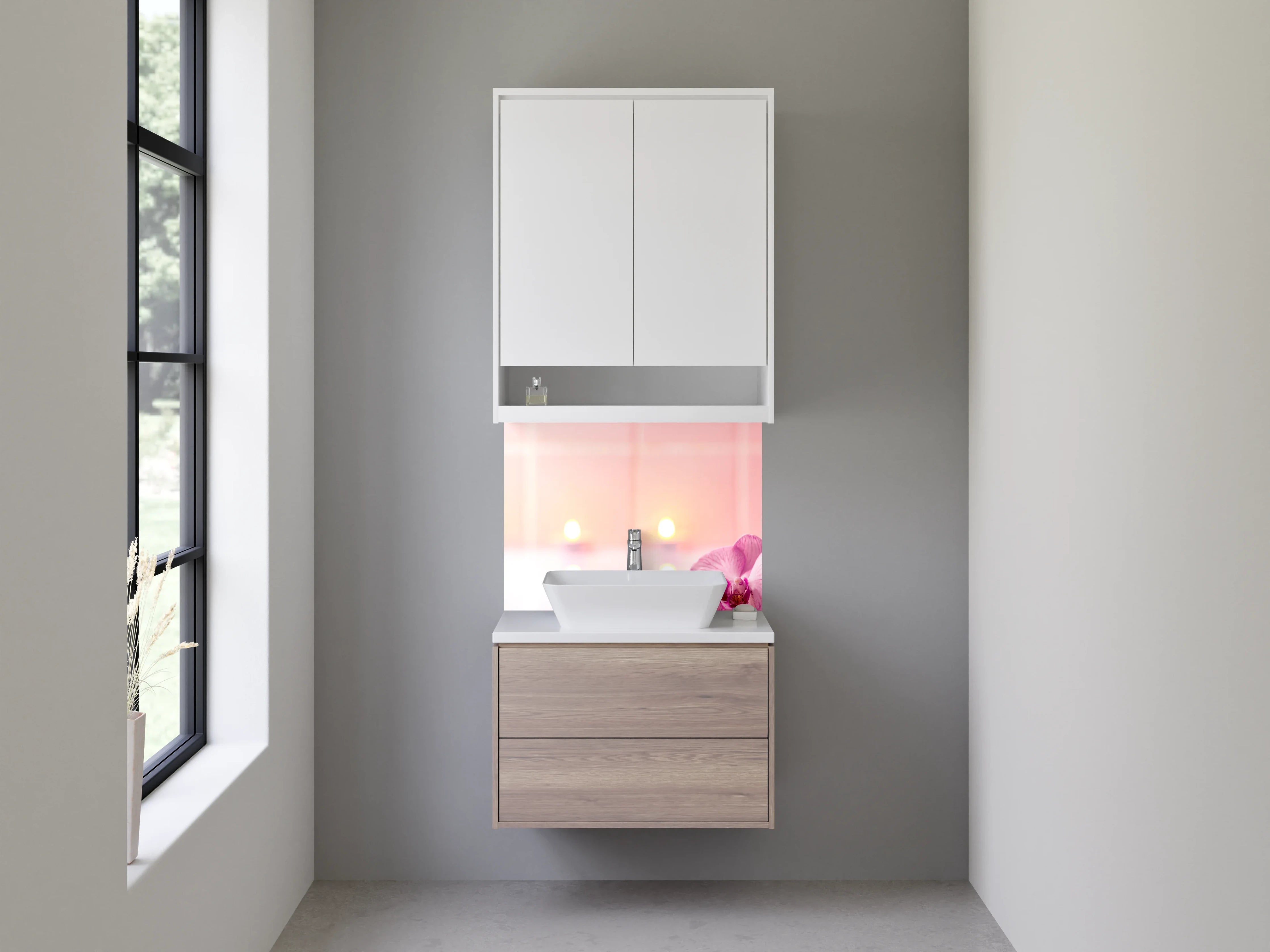 Waschbecken-Rückwand - Wellness Steine und Orchidee Rosa Weiß