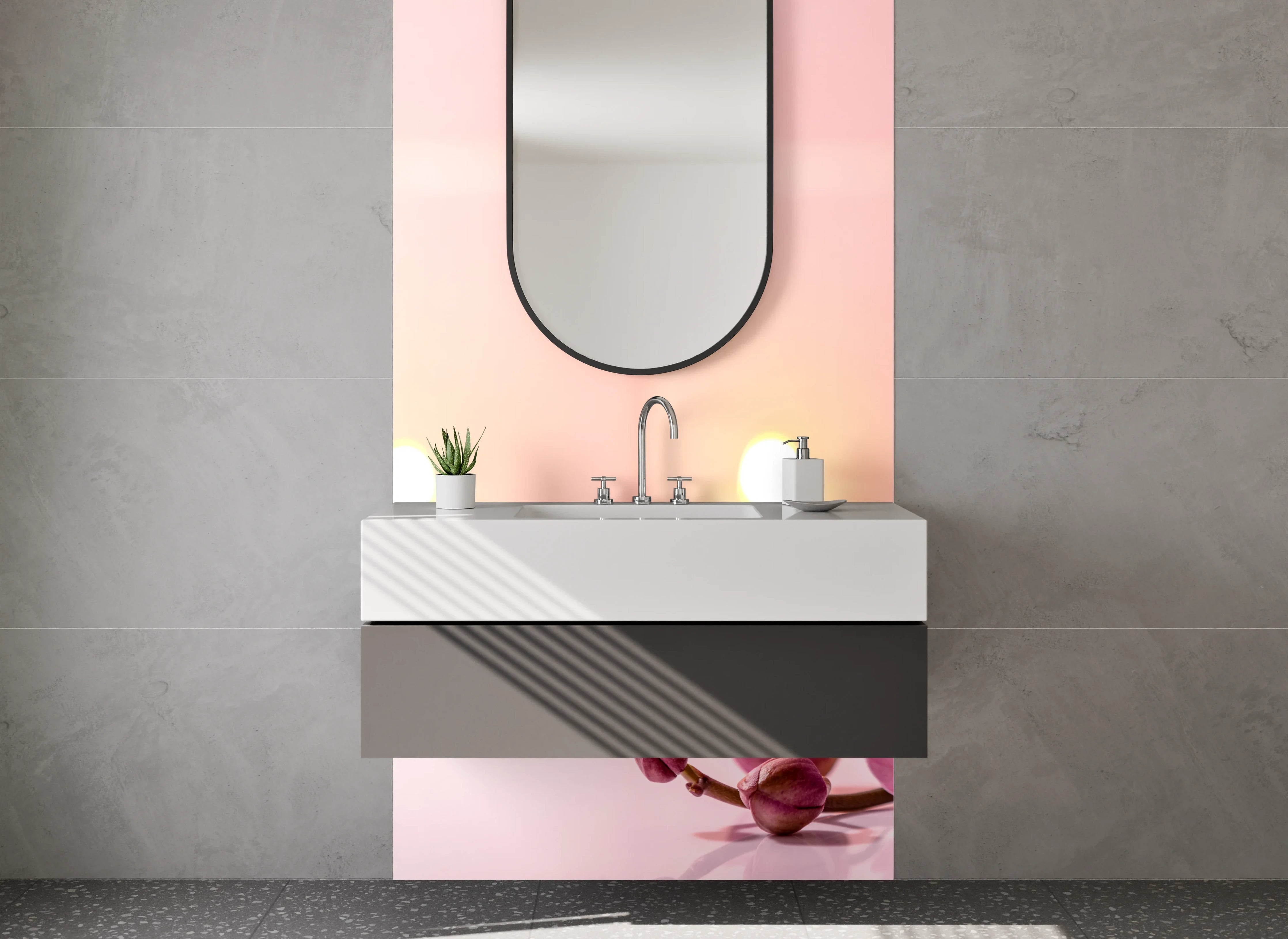 Waschbecken-Rückwand - Wellness Steine und Orchidee Rosa Weiß