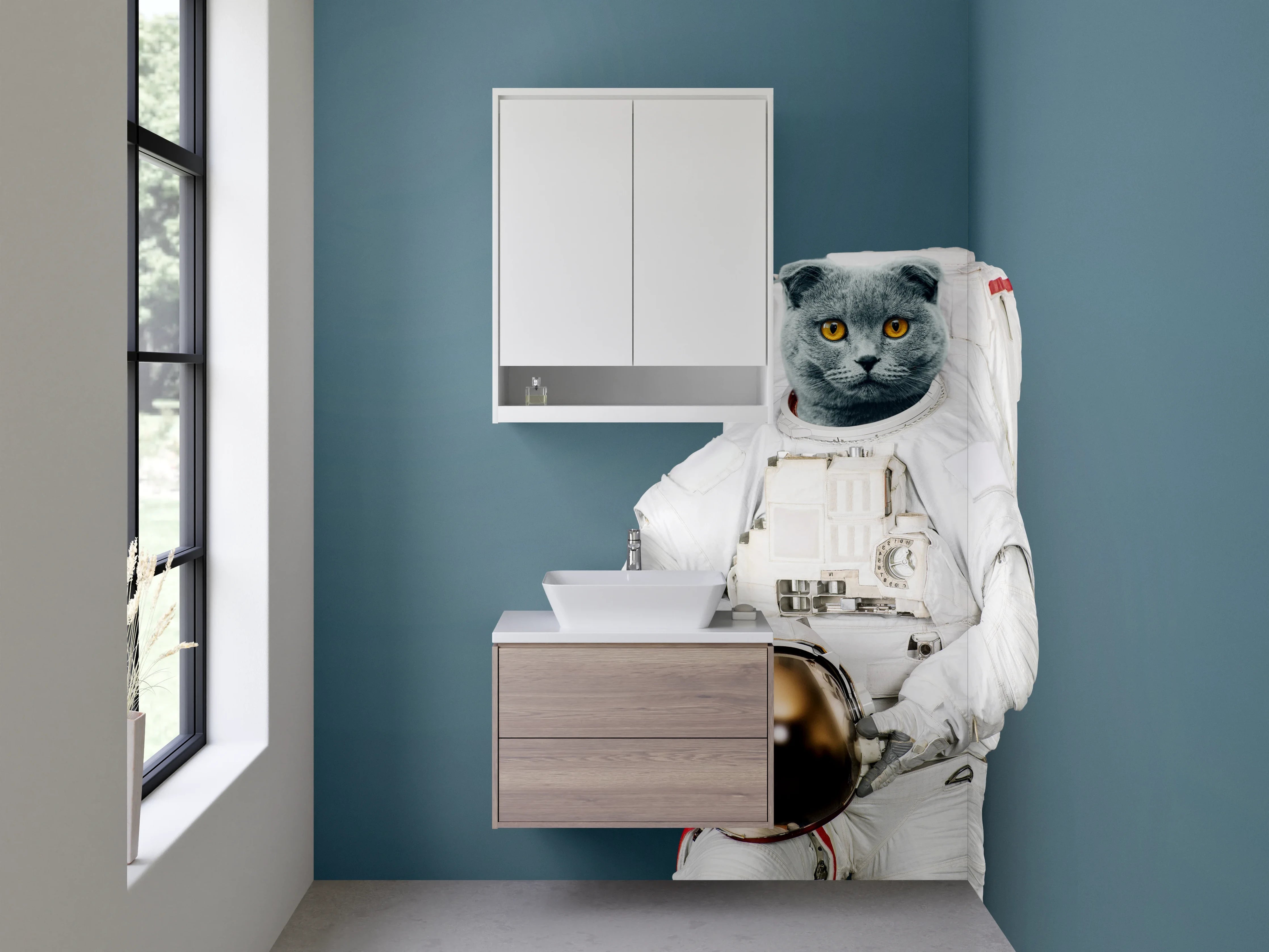 Waschbecken-Rückwand - Weltraum-Katze Astronaut Pop Art