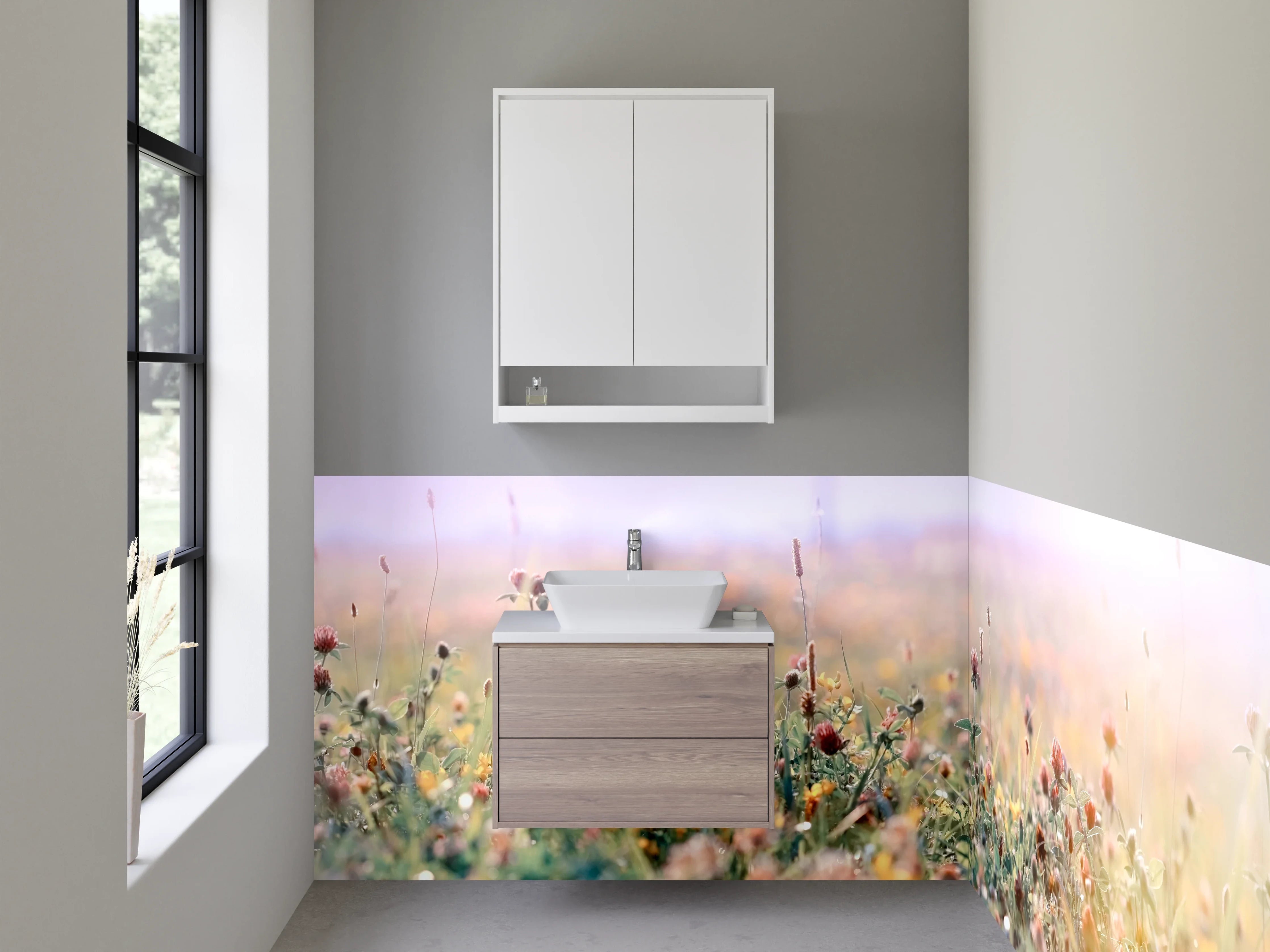 Waschbecken-Rückwand - Wiese mit Wildblumen Panorama