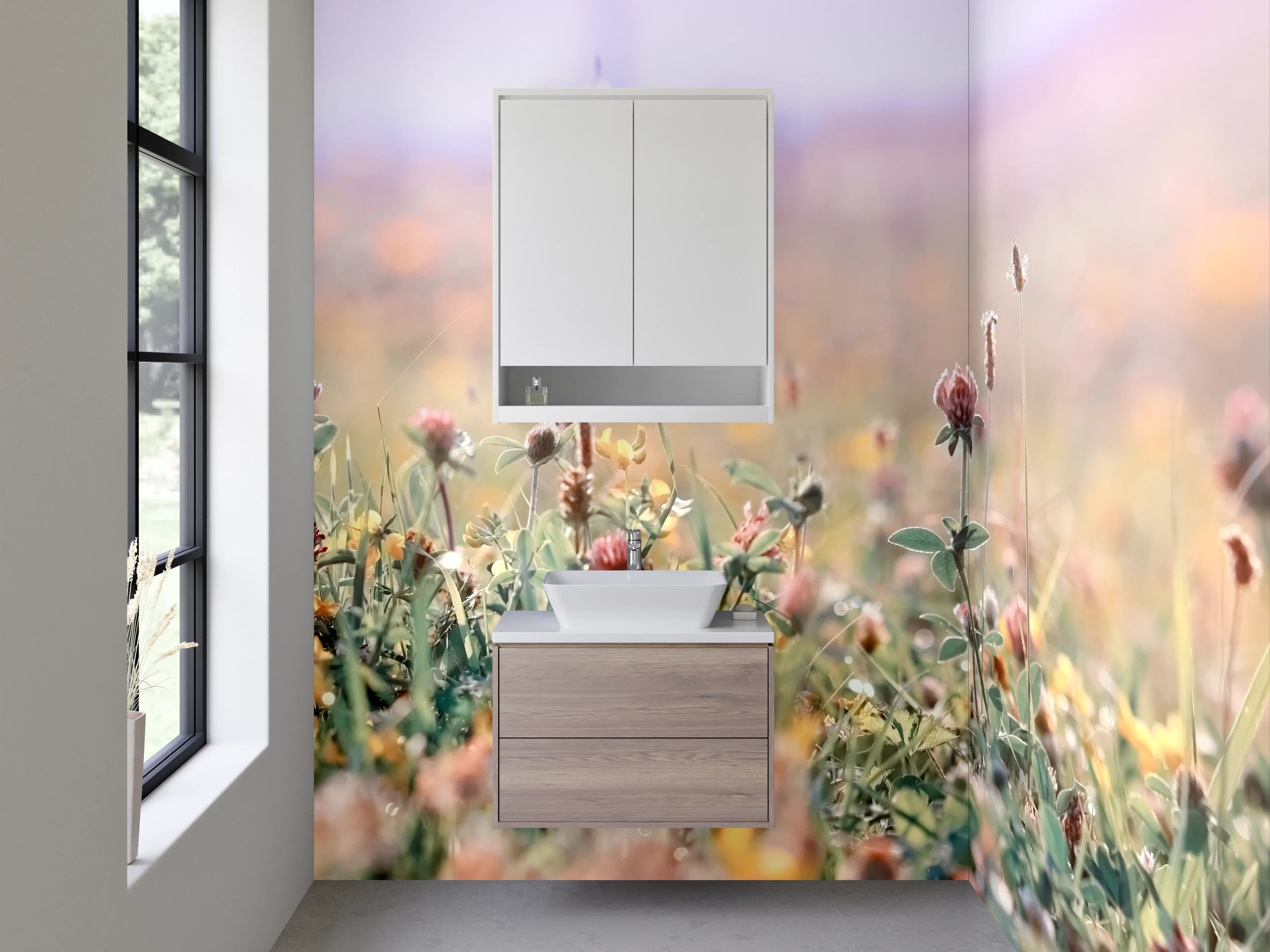 Waschbecken-Rückwand - Wiese mit Wildblumen Panorama