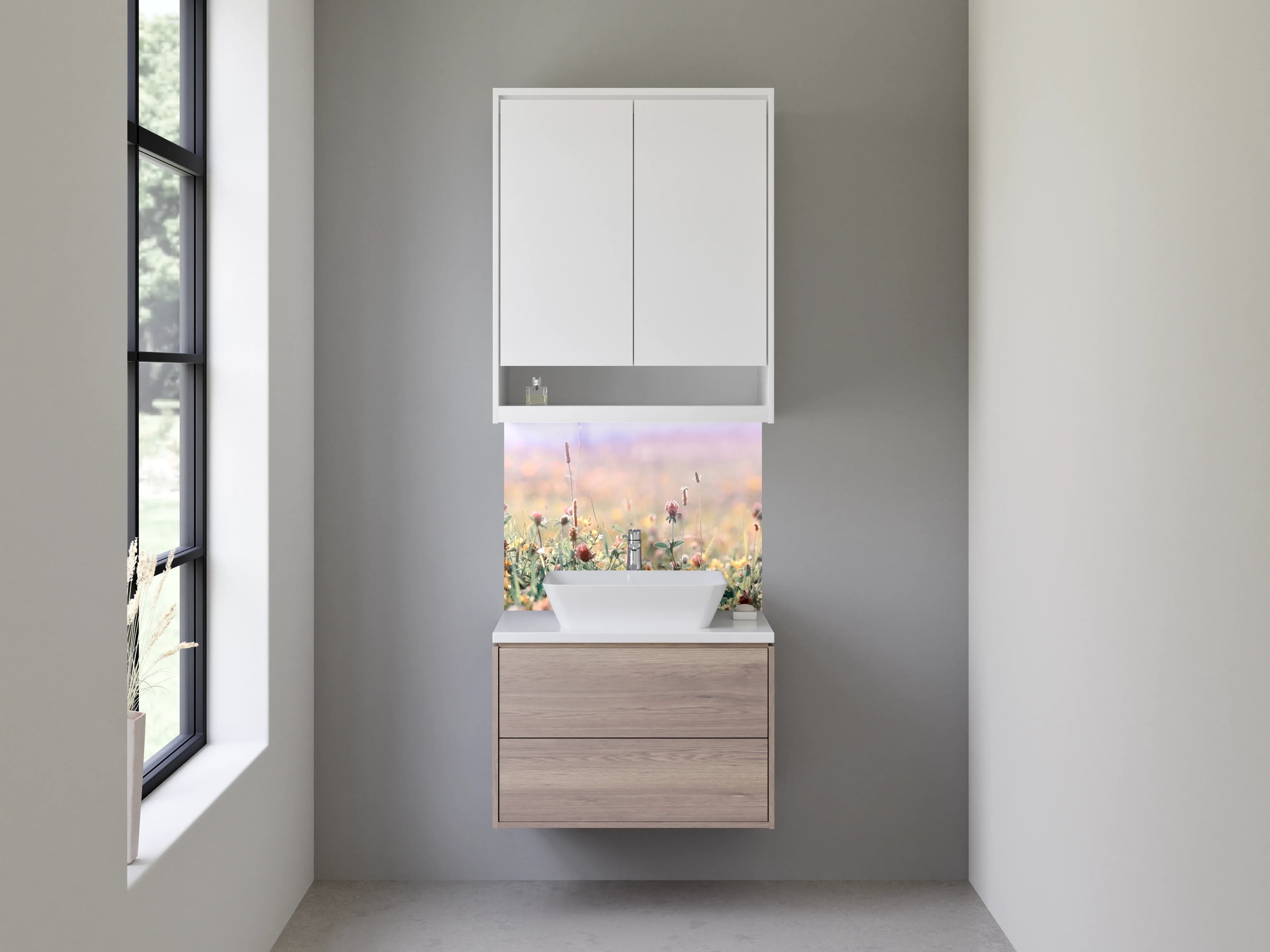 Waschbecken-Rückwand - Wiese mit Wildblumen Panorama