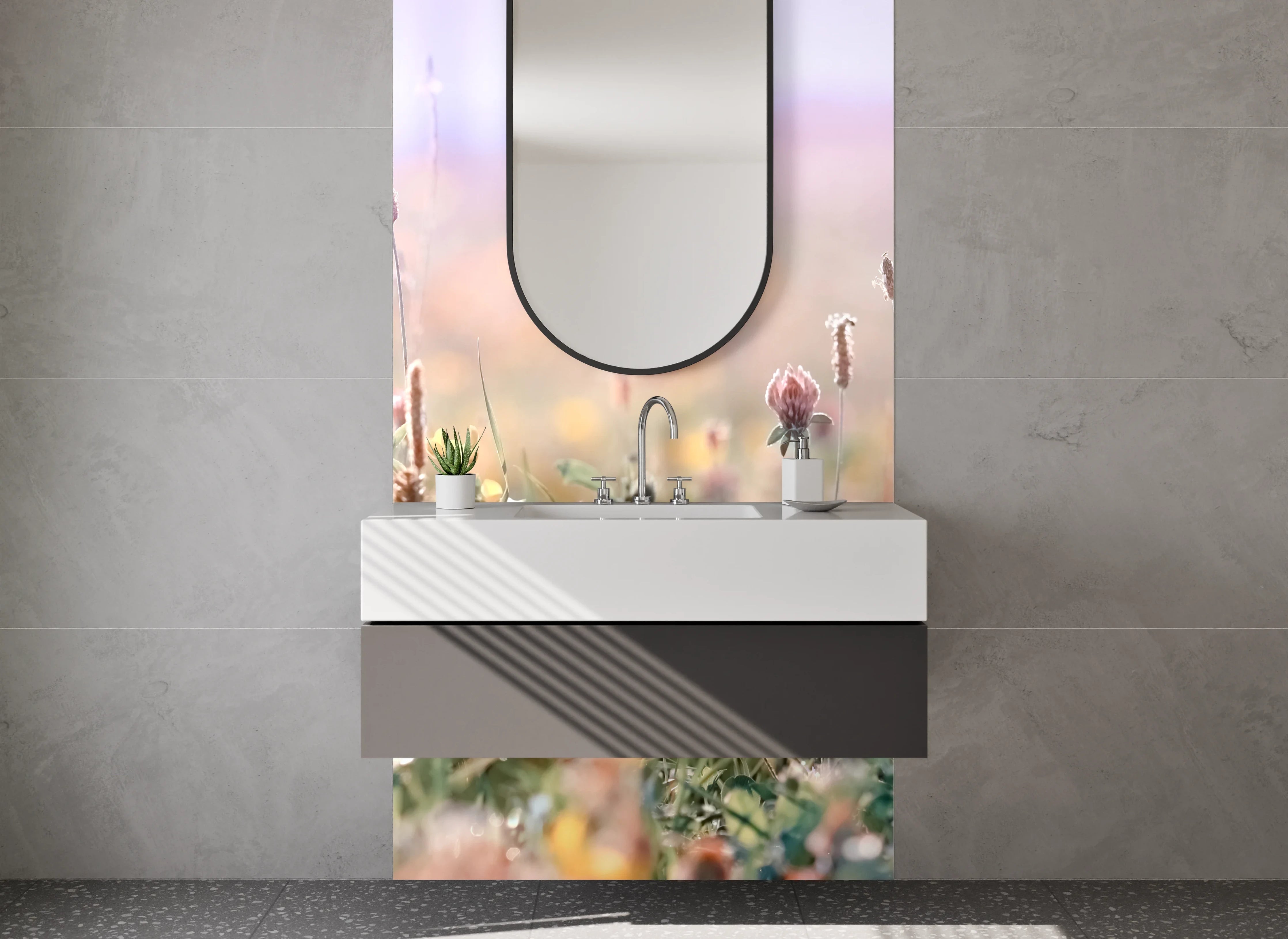 Waschbecken-Rückwand - Wiese mit Wildblumen Panorama