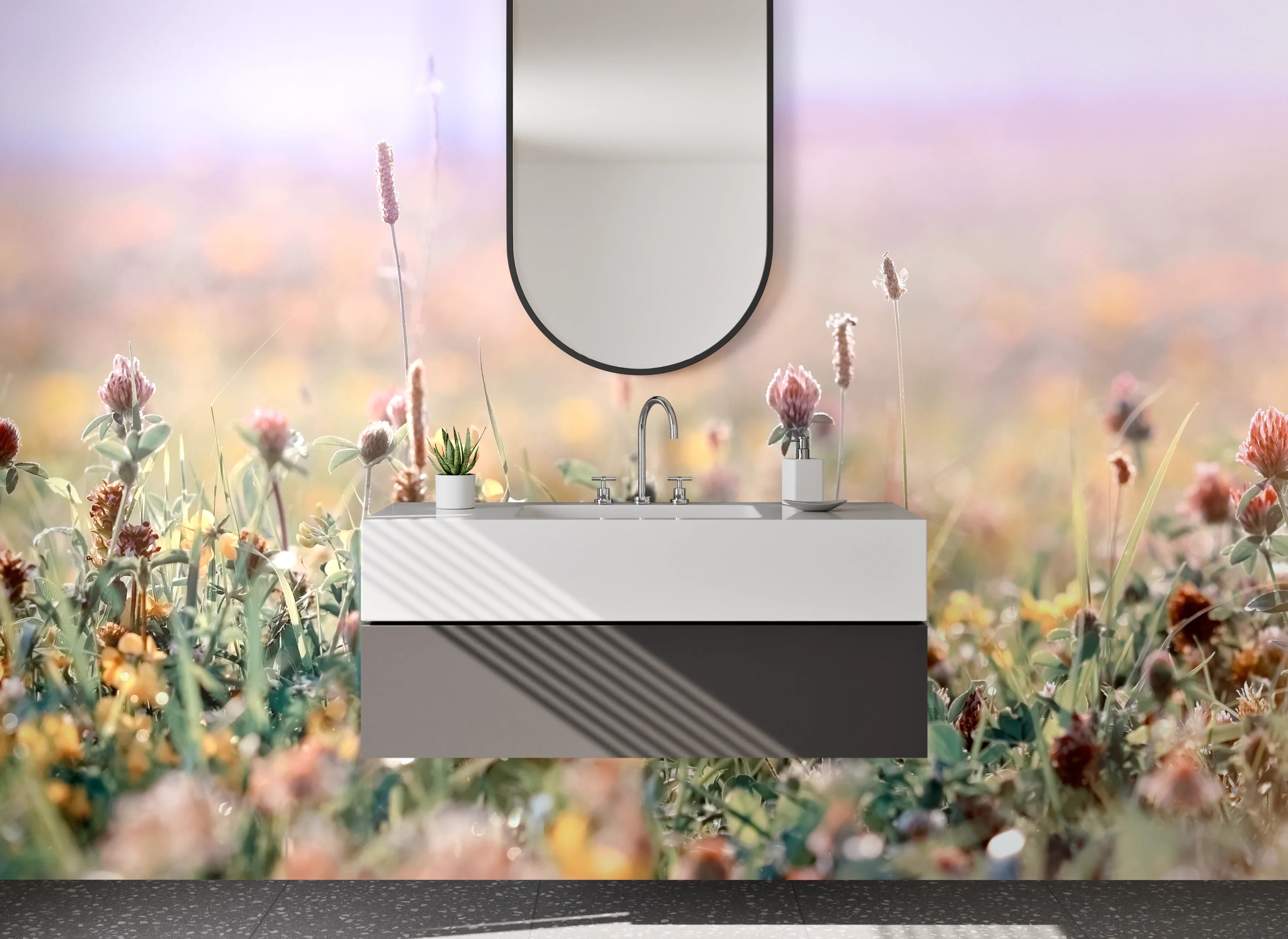 Waschbecken-Rückwand - Wiese mit Wildblumen Panorama