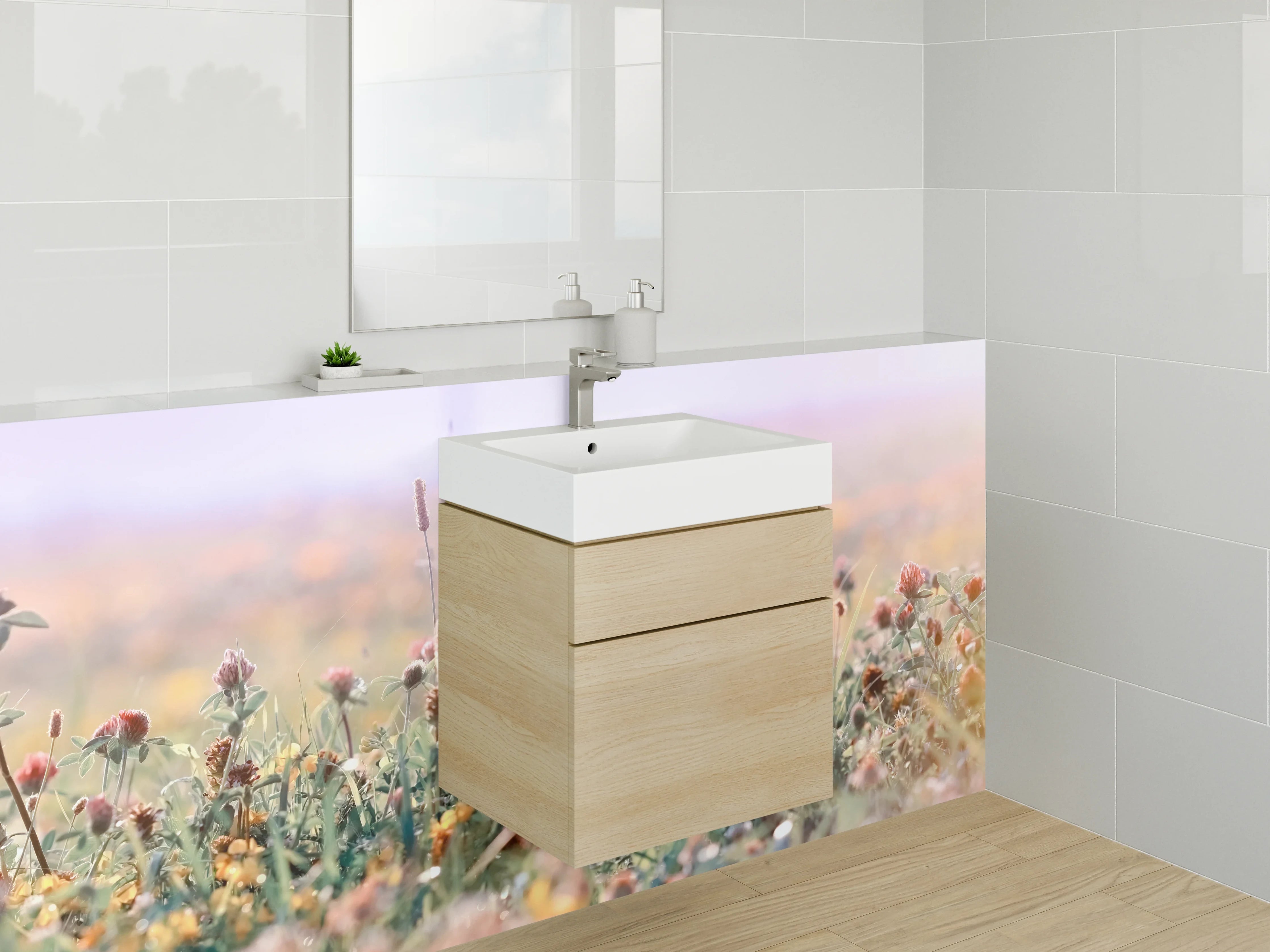 Waschbecken-Rückwand - Wiese mit Wildblumen Panorama