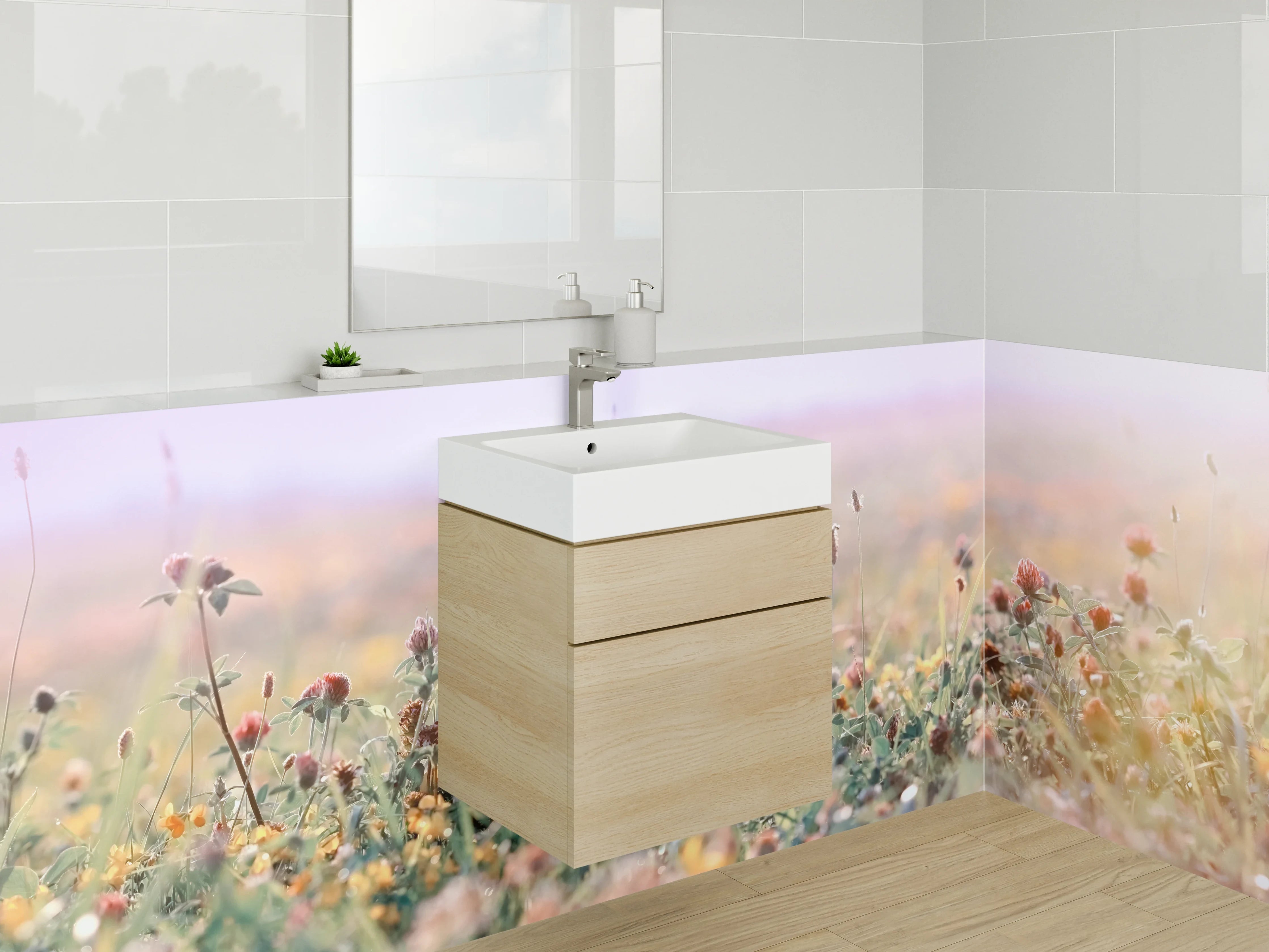 Waschbecken-Rückwand - Wiese mit Wildblumen Panorama