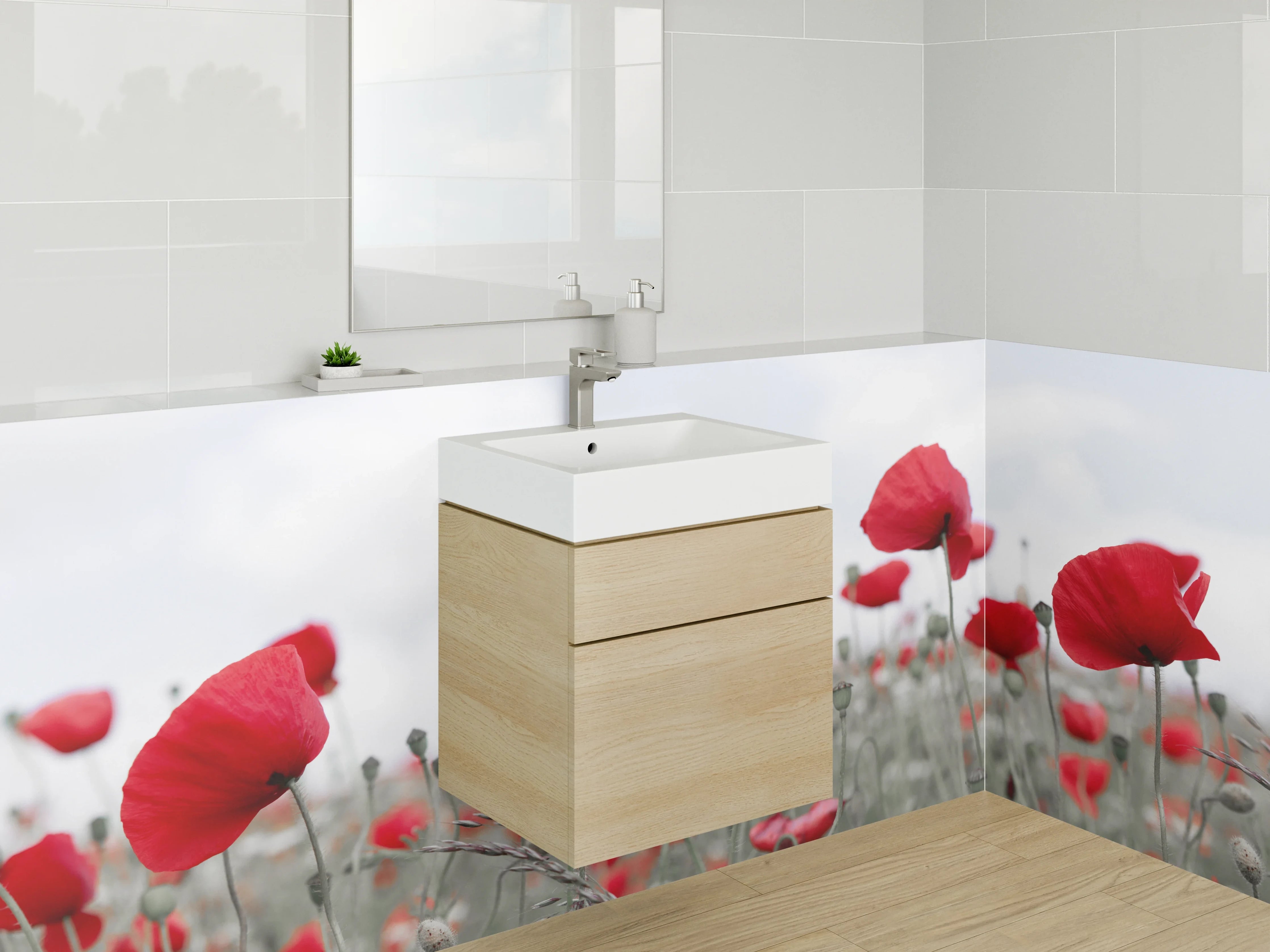 Waschbecken-Rückwand - Wiesen-Mohnblumen Sommermotiv