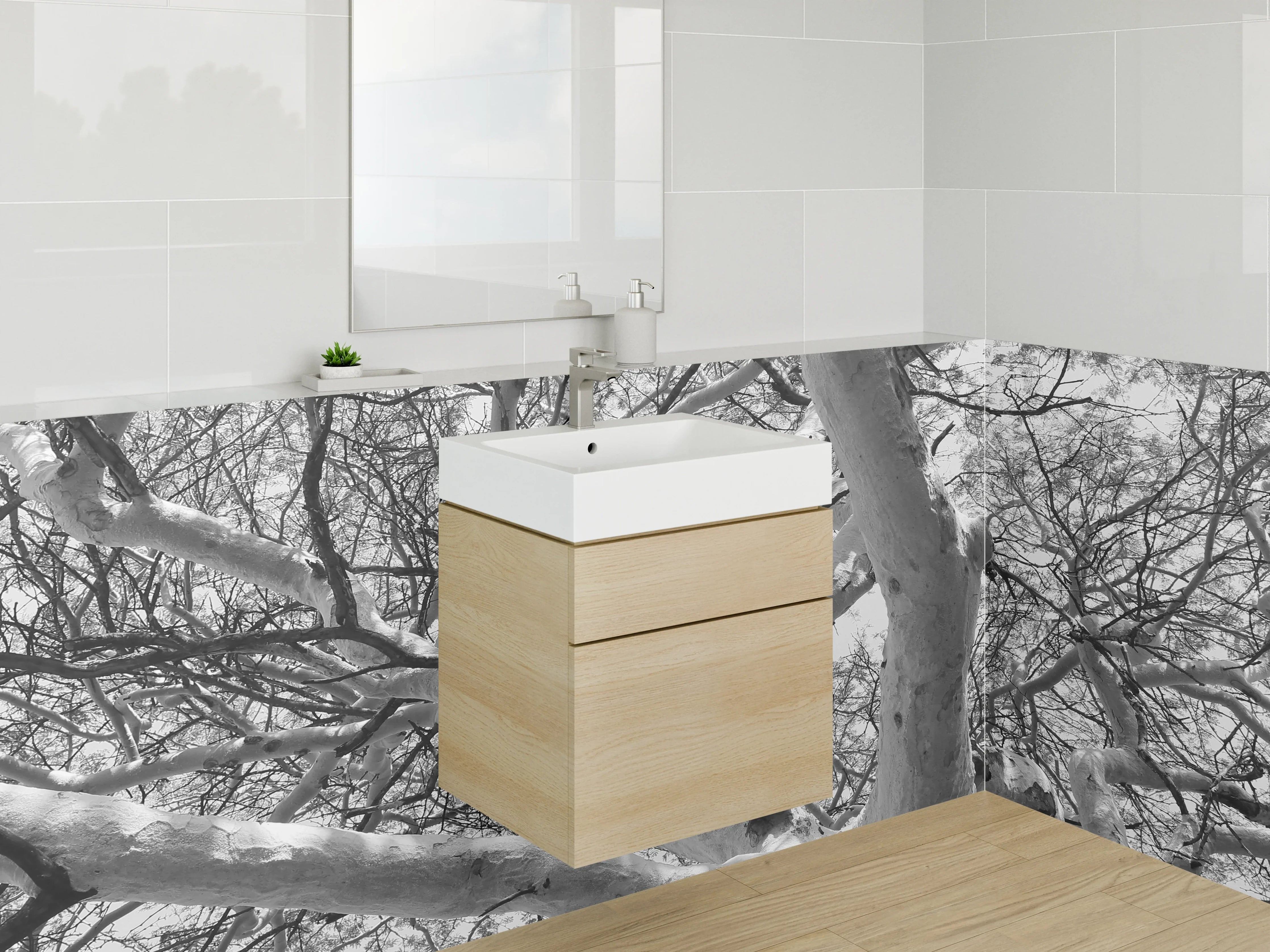 Waschbecken-Rückwand - Winterlicher Baum mit Schneebedeckten Ästen