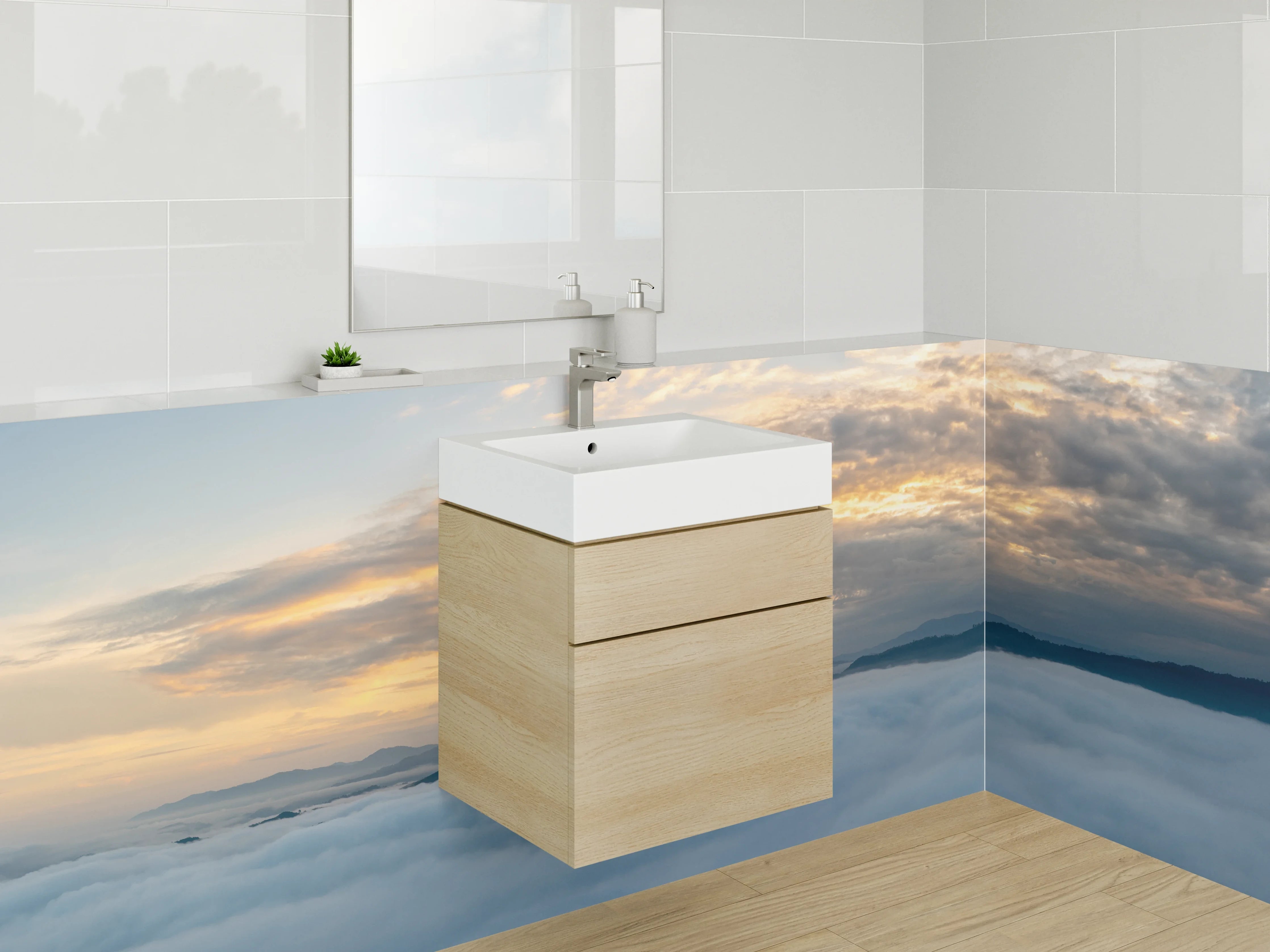 Waschbecken-Rückwand - Wolkenmeer Sonnenaufgang Landschaft