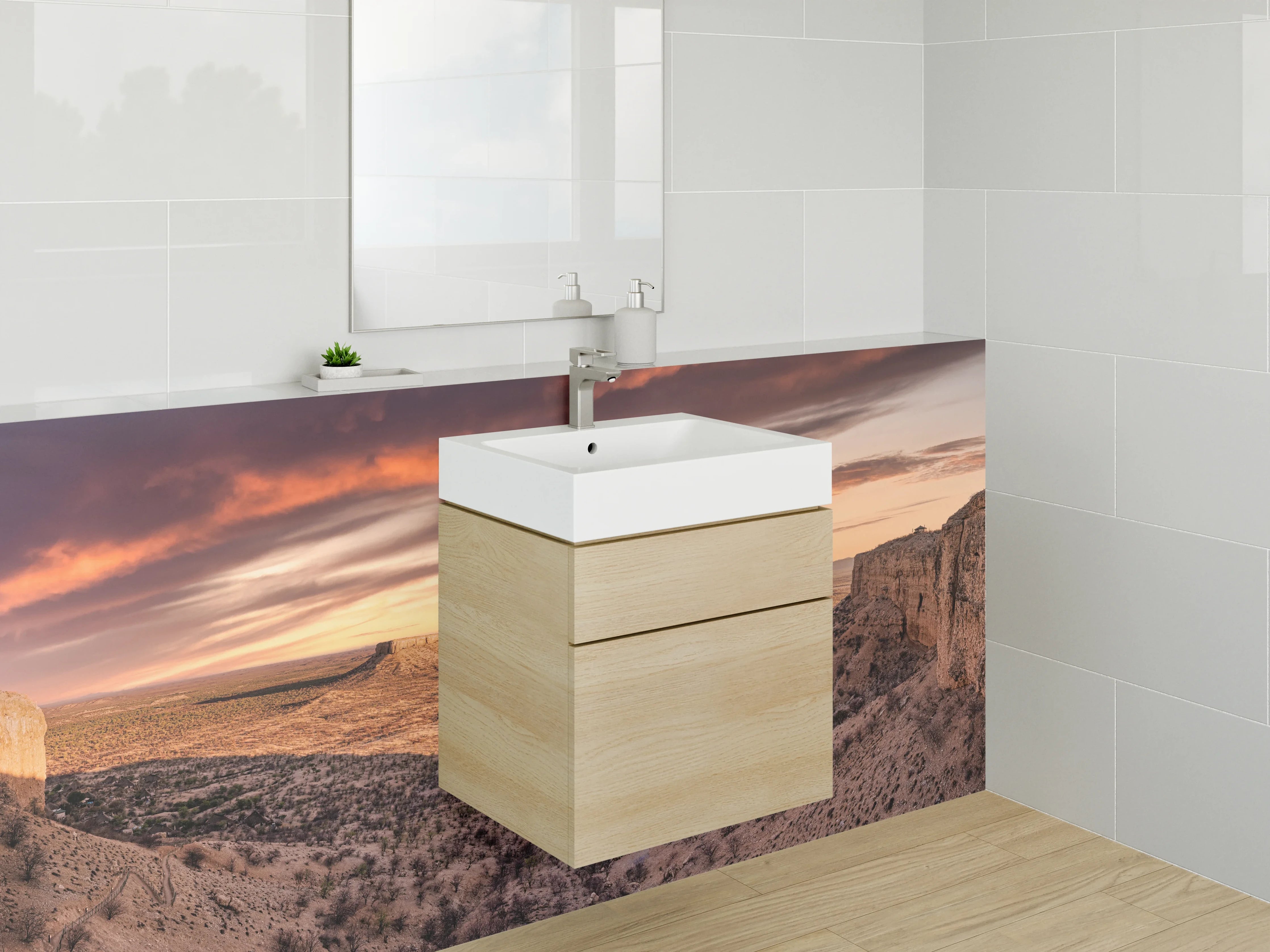 Waschbecken-Rückwand - Wüstenlandschaft bei Sonnenuntergang mit dramatischem Himmel