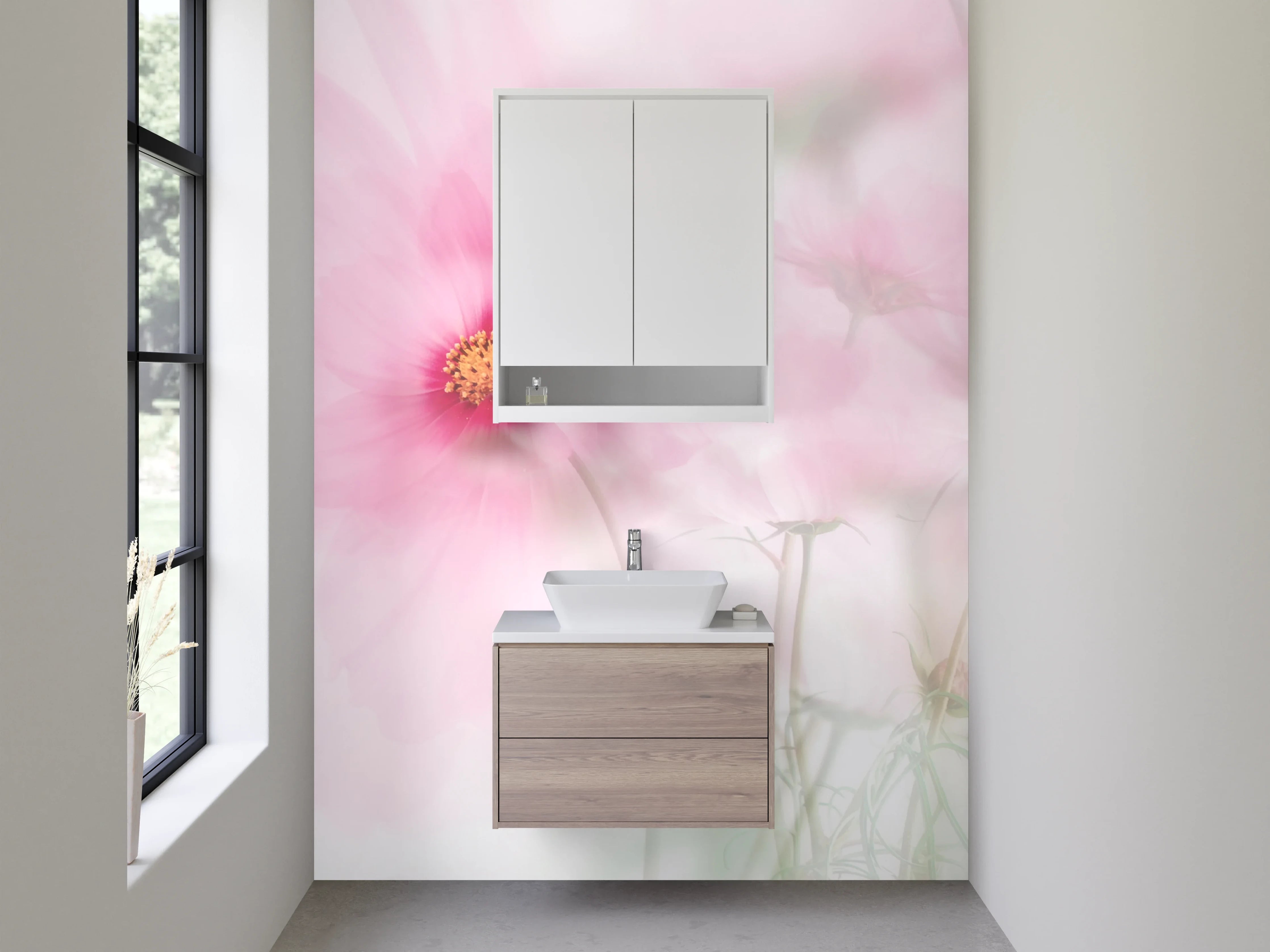 Waschbecken-Rückwand - Zarte Blüten in Aquarell-Optik