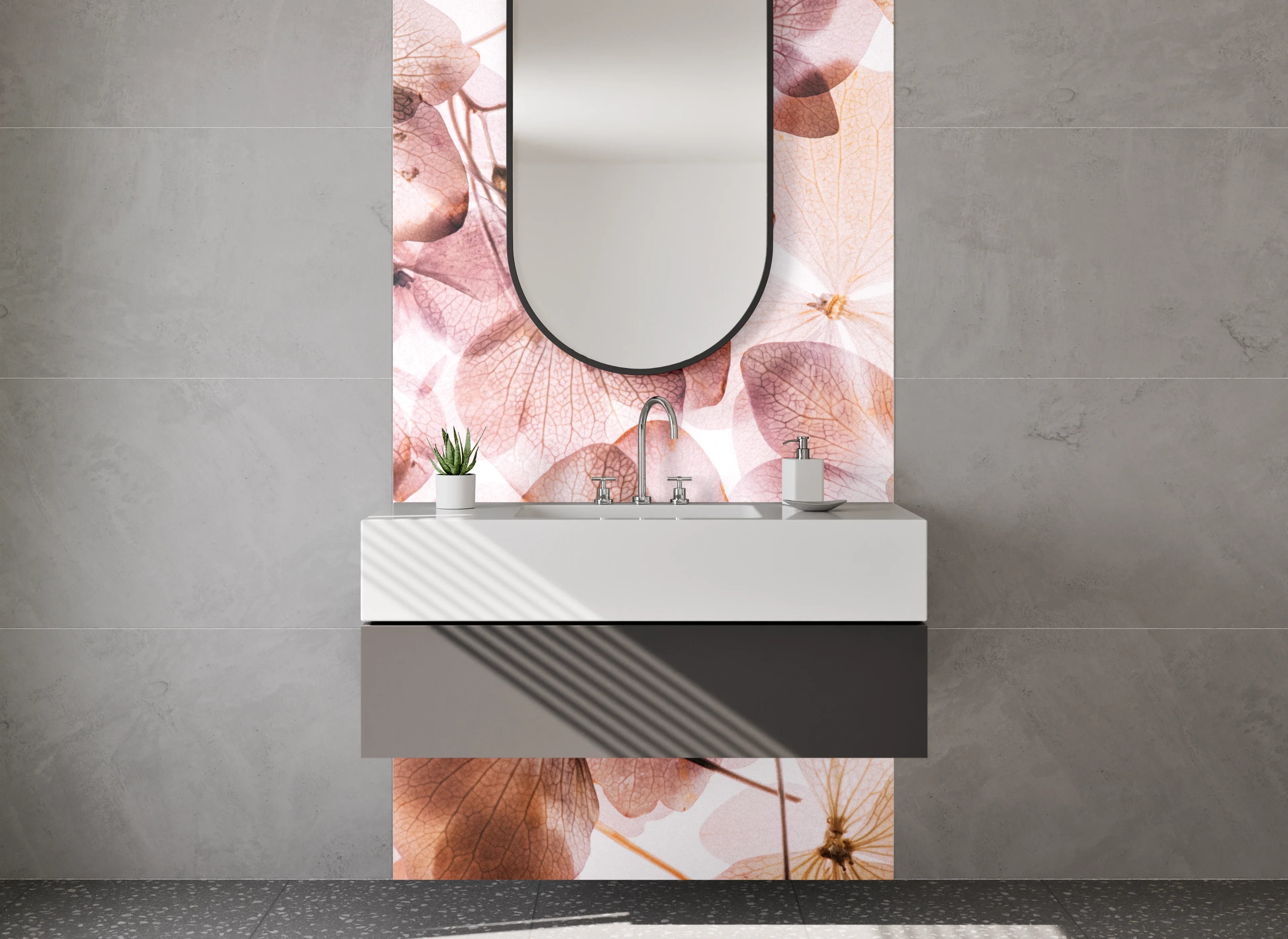 Waschbecken-Rückwand - Zarte Blüten in Sepia-Optik