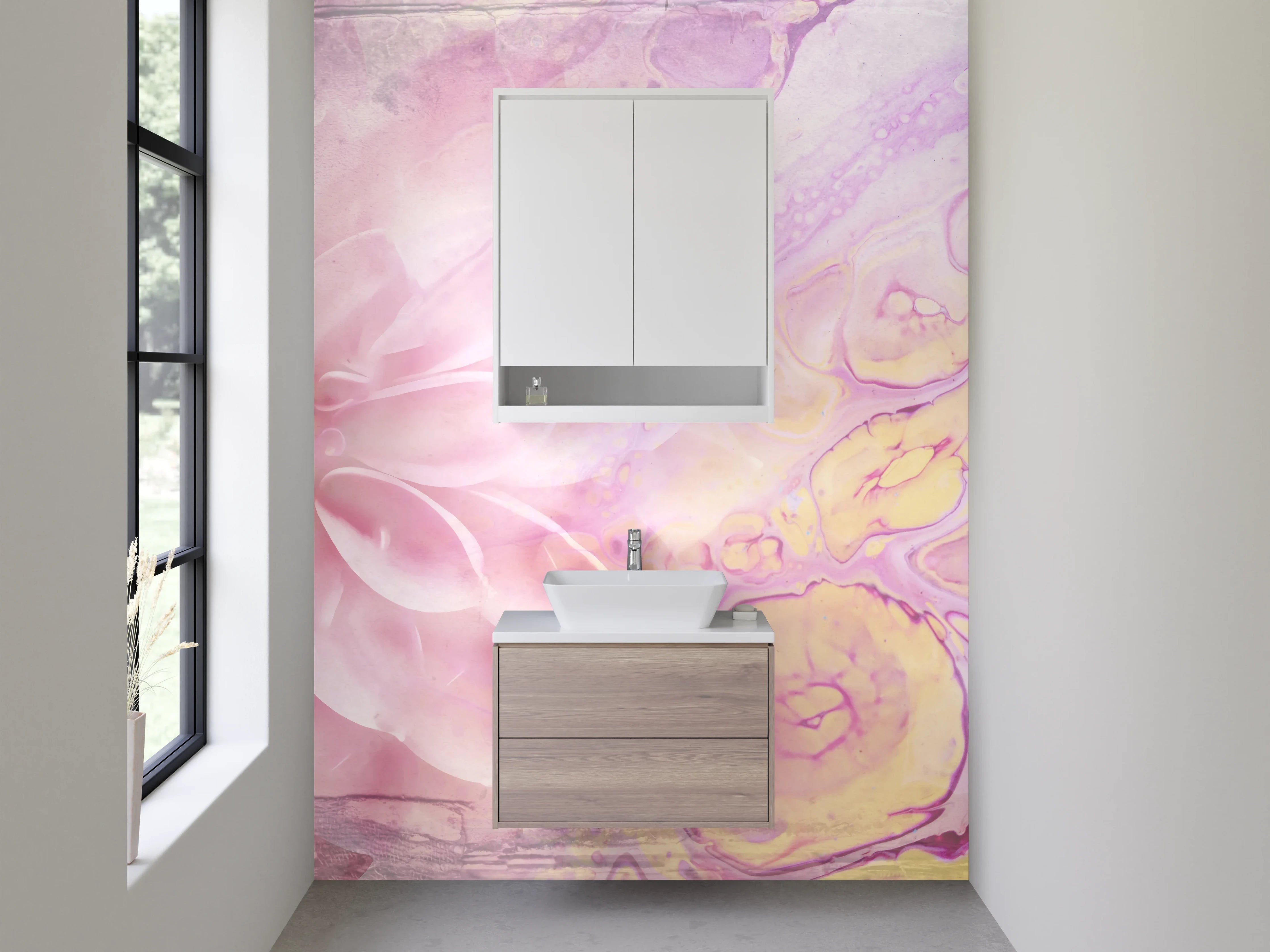 Waschbecken-Rückwand - Zarte Blütenpracht in Rosa Aquarell