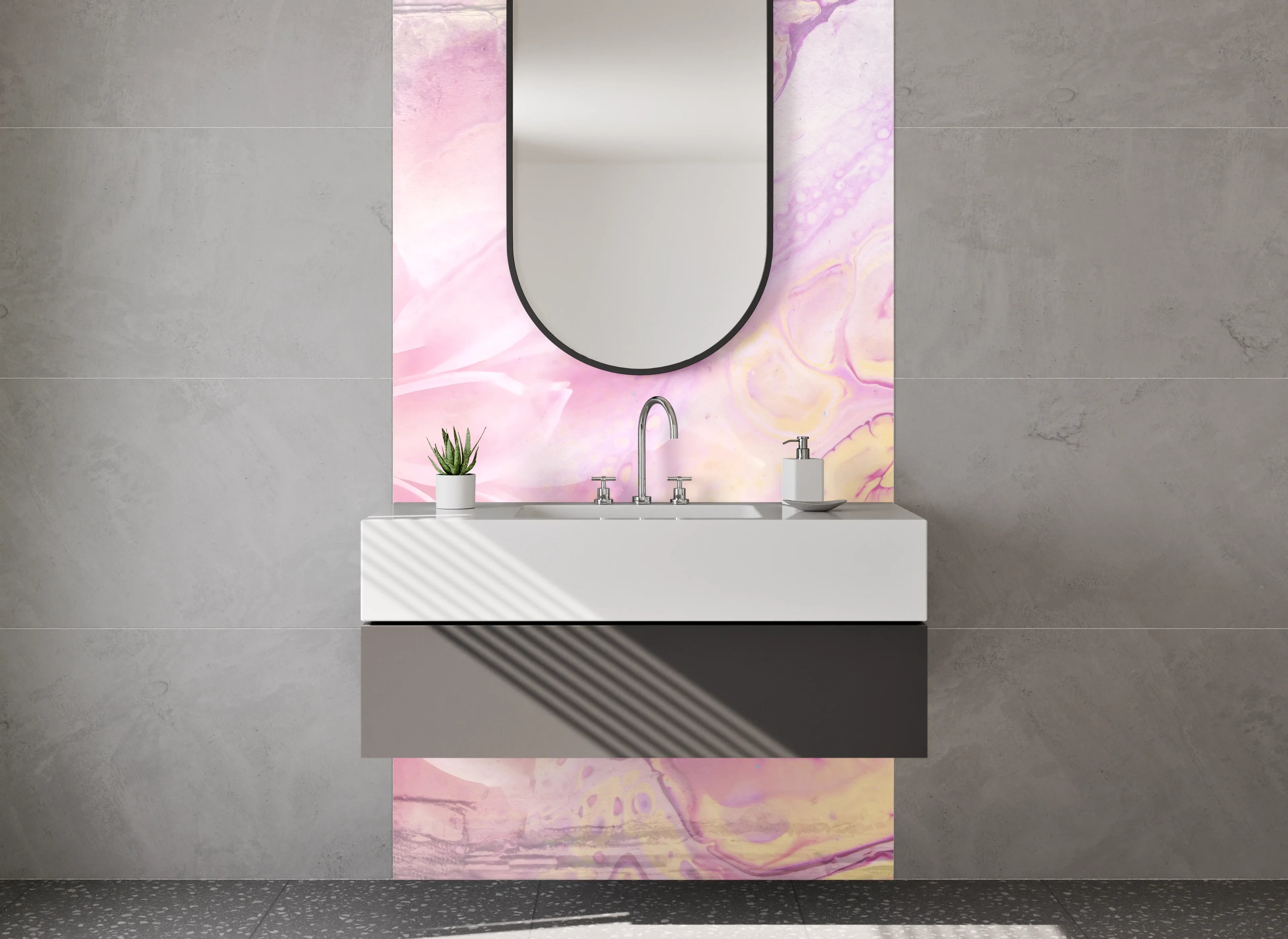 Waschbecken-Rückwand - Zarte Blütenpracht in Rosa Aquarell