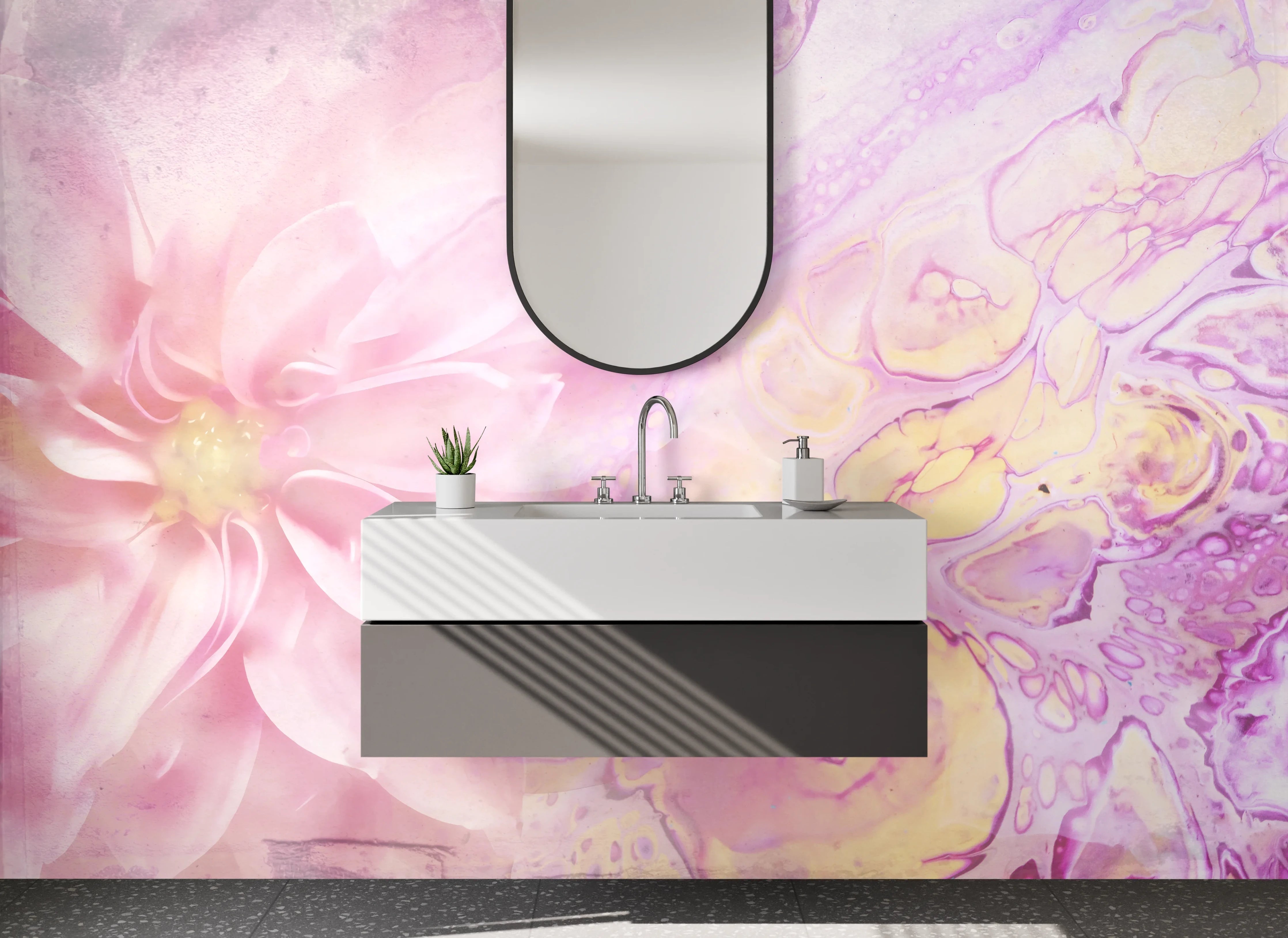 Waschbecken-Rückwand - Zarte Blütenpracht in Rosa Aquarell