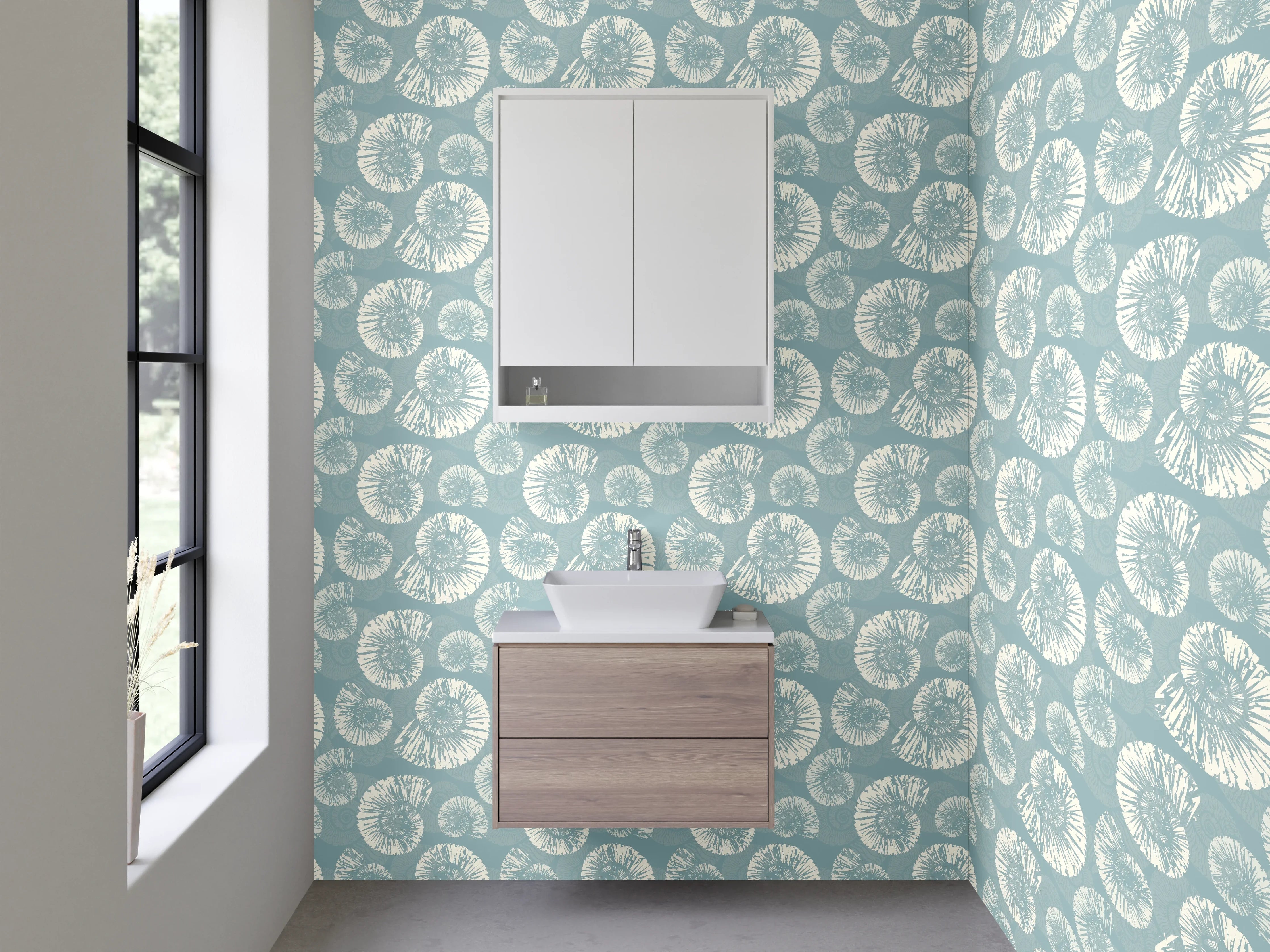 Waschbecken-Rückwand - Zarte Blumen in Pastellgrau